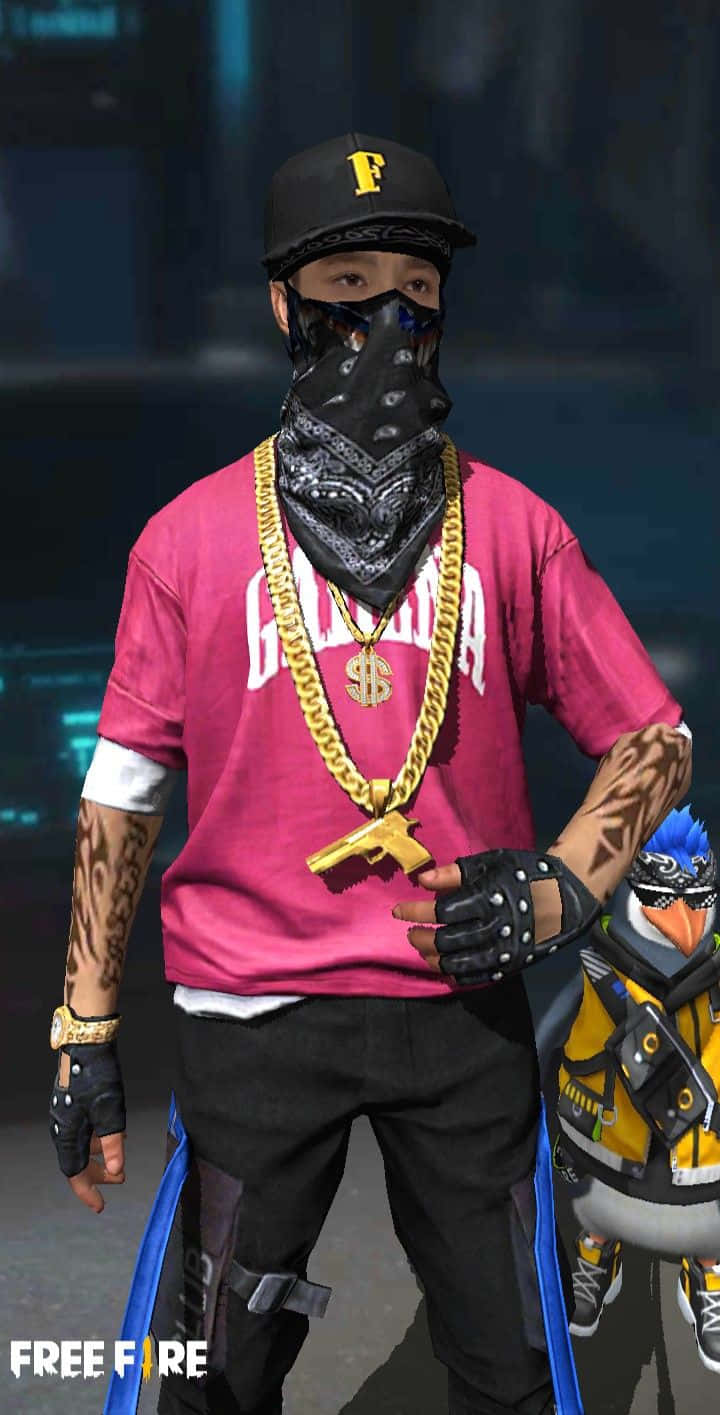 Hip Hop Free Fire, pink shirt, gold chain, HD Phone Wallpaper