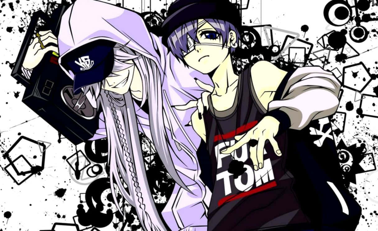 Hip Hop Free Fire, purple hair, anime characters, SD Desktop Wallpaper