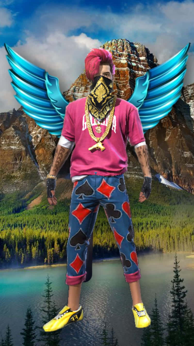 Hip Hop Free Fire, pink hair, blue wings, HD Phone Wallpaper
