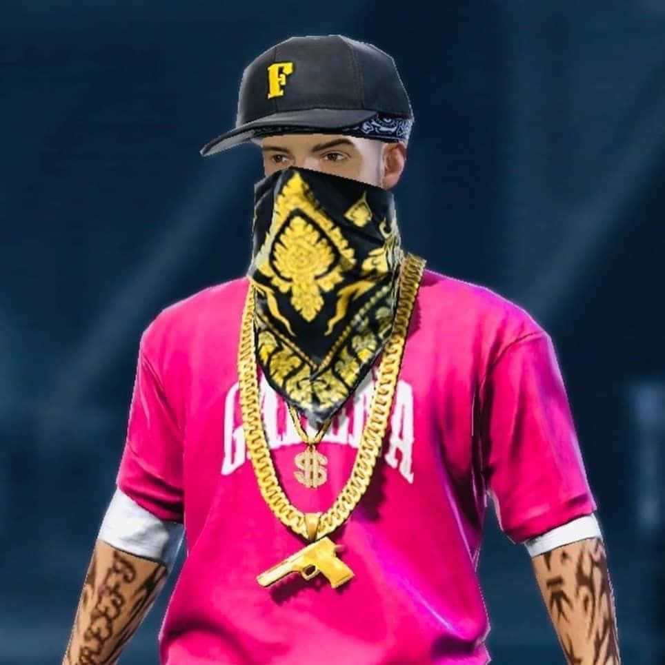 Hip Hop Free Fire, bright pink shirt, gold chains, SD Phone Wallpaper
