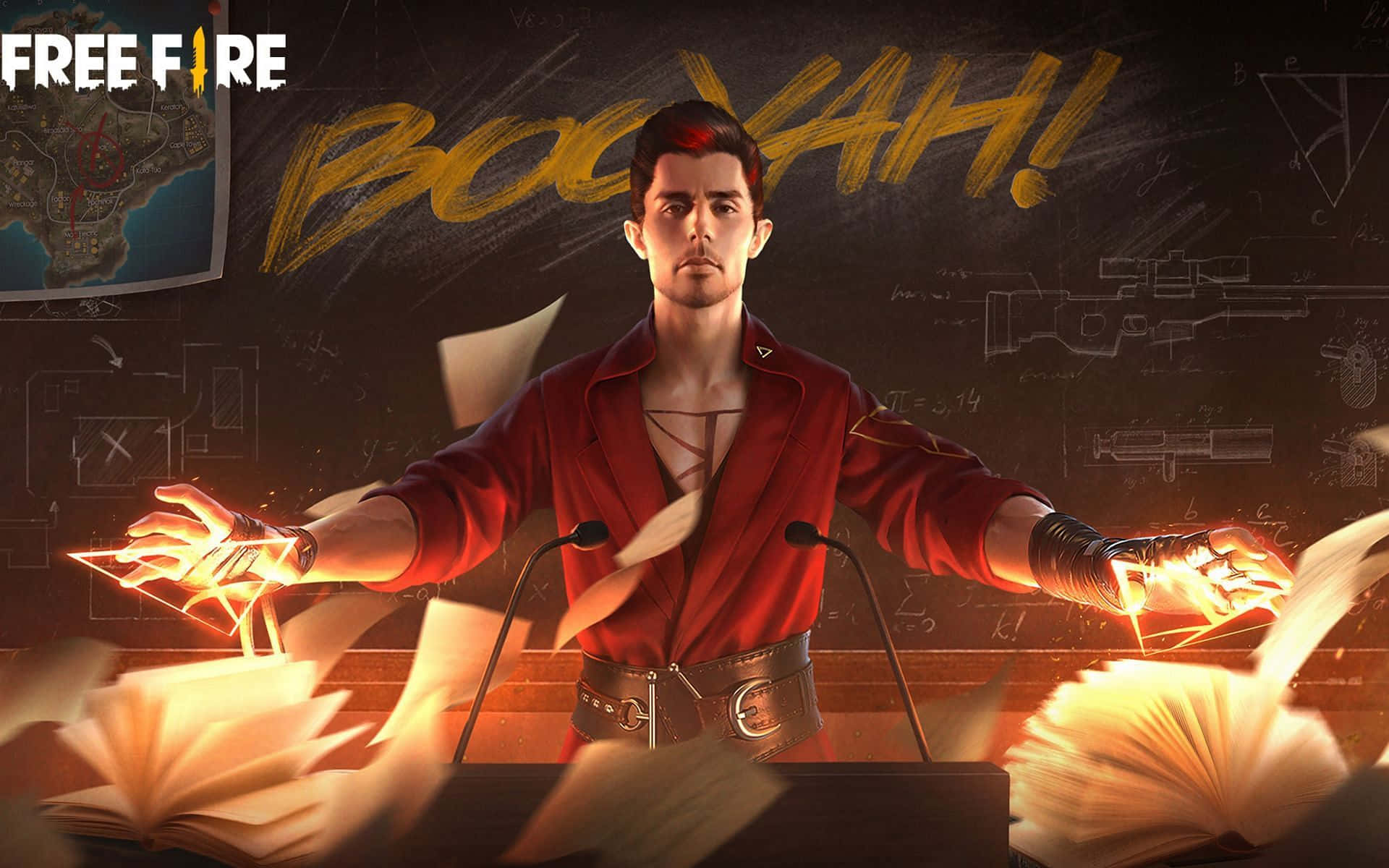 Hip Hop Free Fire, red jacket, glowing hands, Full HD Desktop Wallpaper