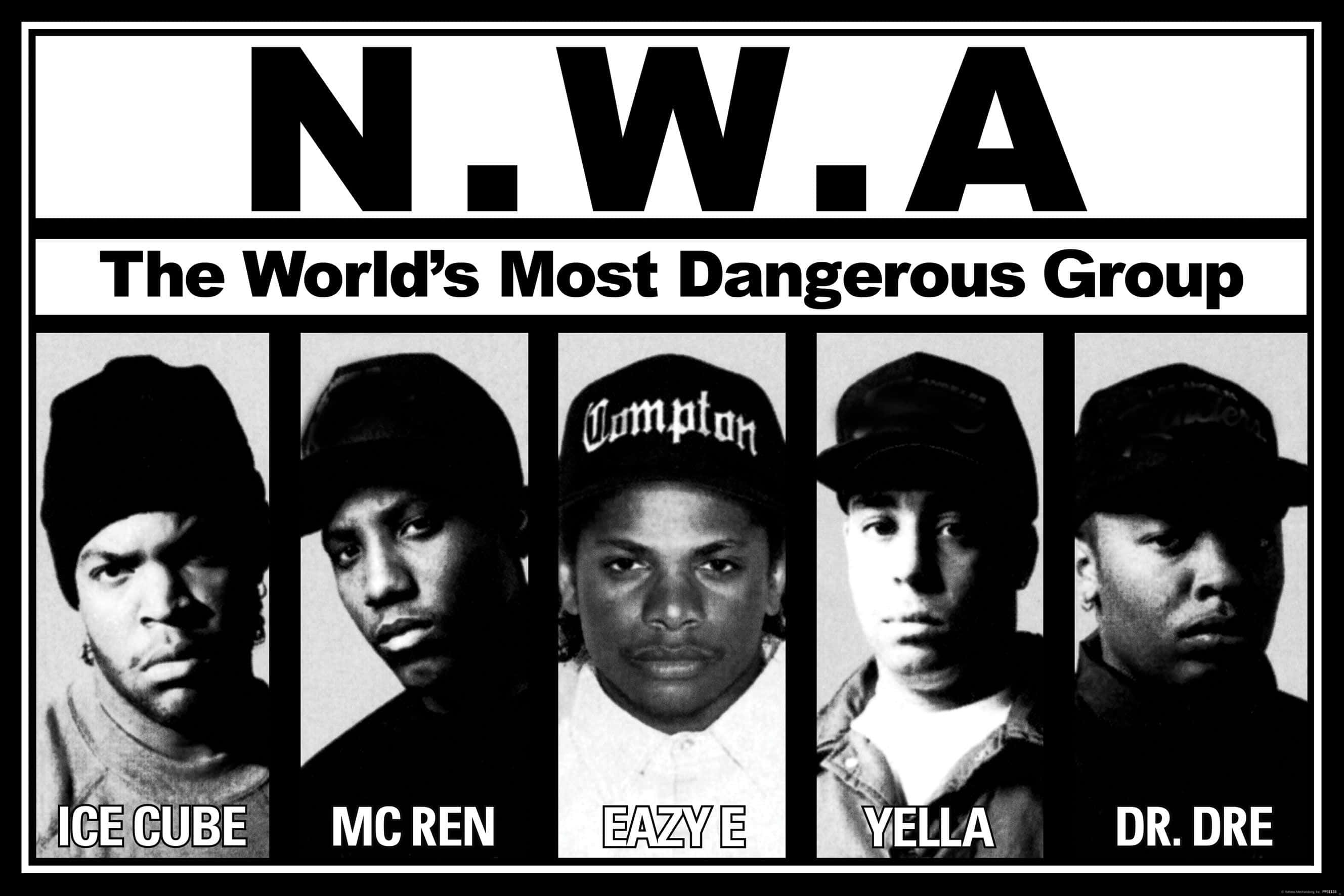 N.W.A, five members, black and white poster, 2K Desktop Wallpaper
