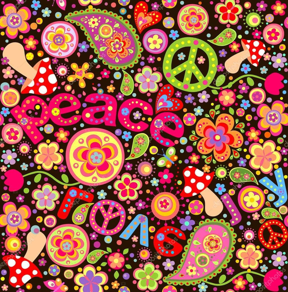 psychedelic flower pattern, flowers, peace signs, SD Phone Wallpaper