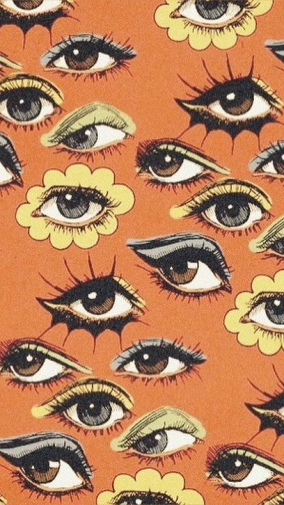 Hippi Aesthetic Vibes, vibrant orange, repeating stylized eyes, SD Phone Wallpaper