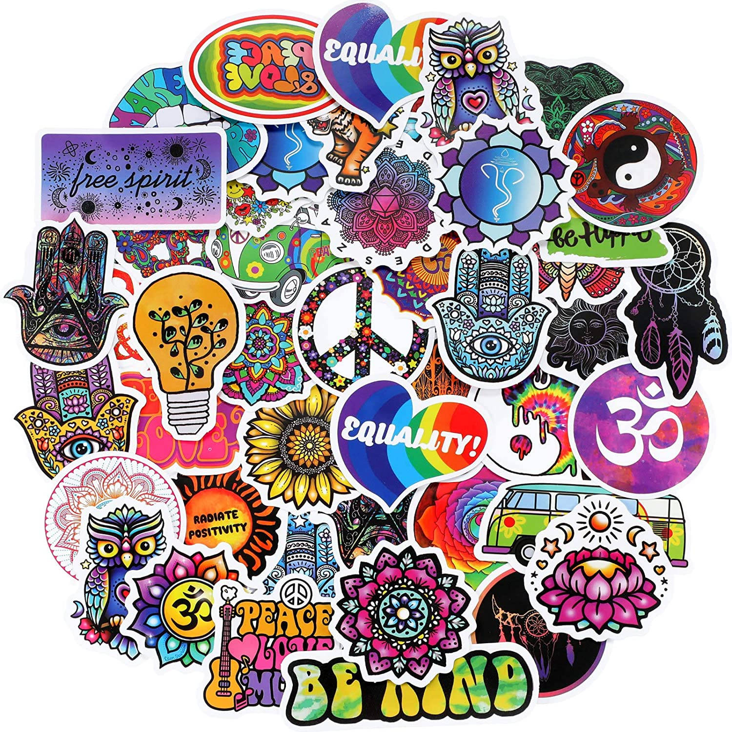 hippie aesthetic laptop, psychedelic stickers, peace symbols, HD Desktop Wallpaper