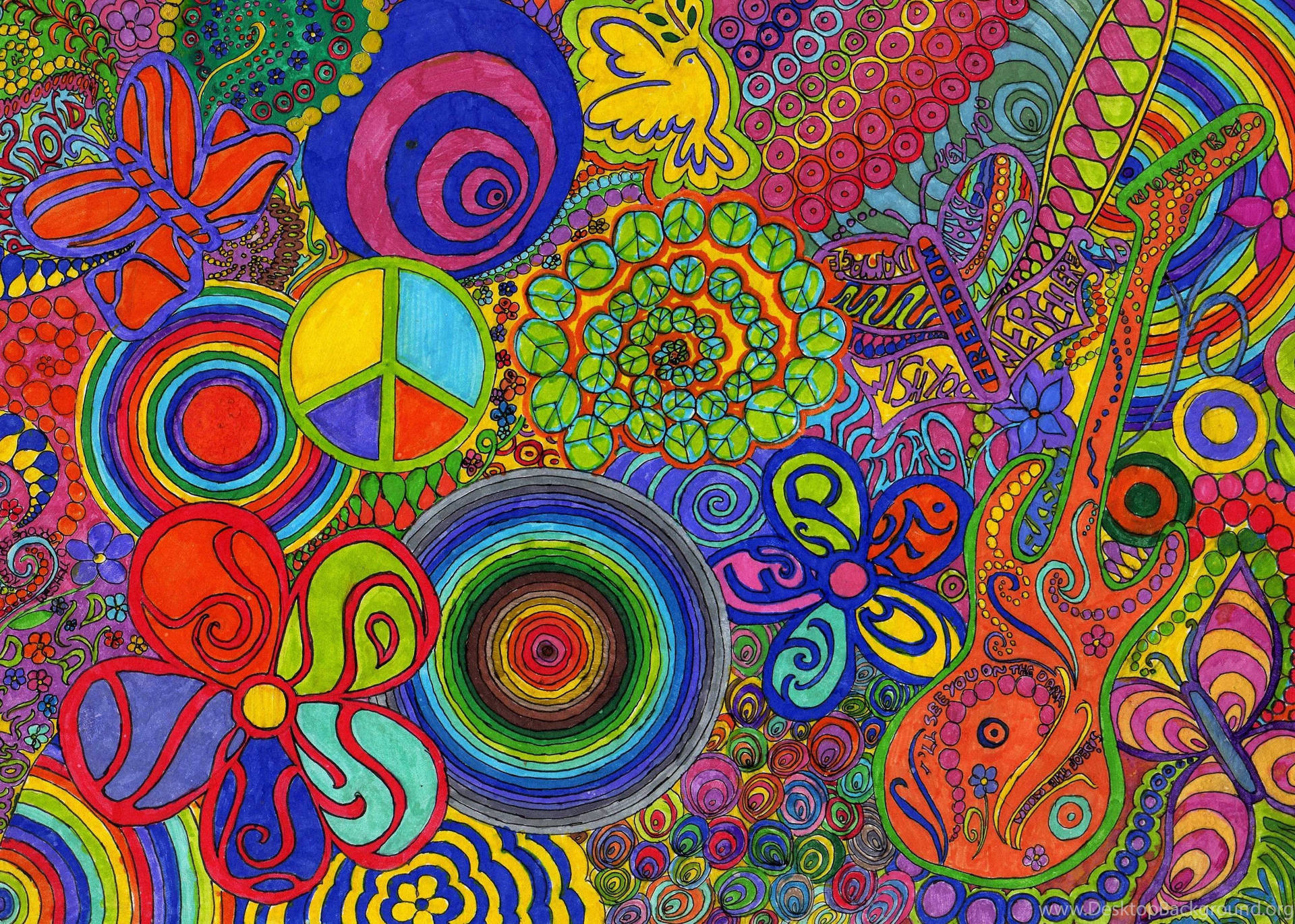 psychedelic art, swirling patterns, flowers, Full HD Desktop Wallpaper