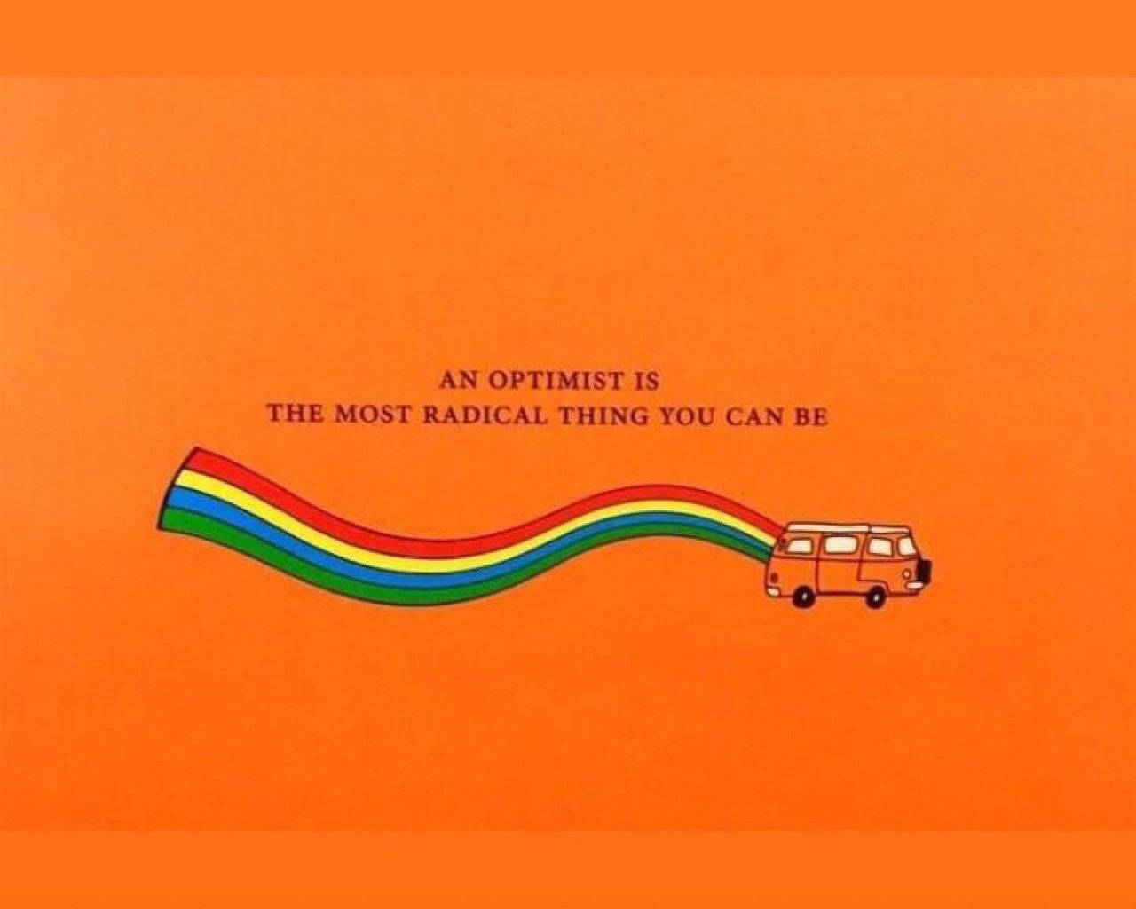 cartoon van, vibrant rainbow trail, solid orange background, HD Desktop Wallpaper