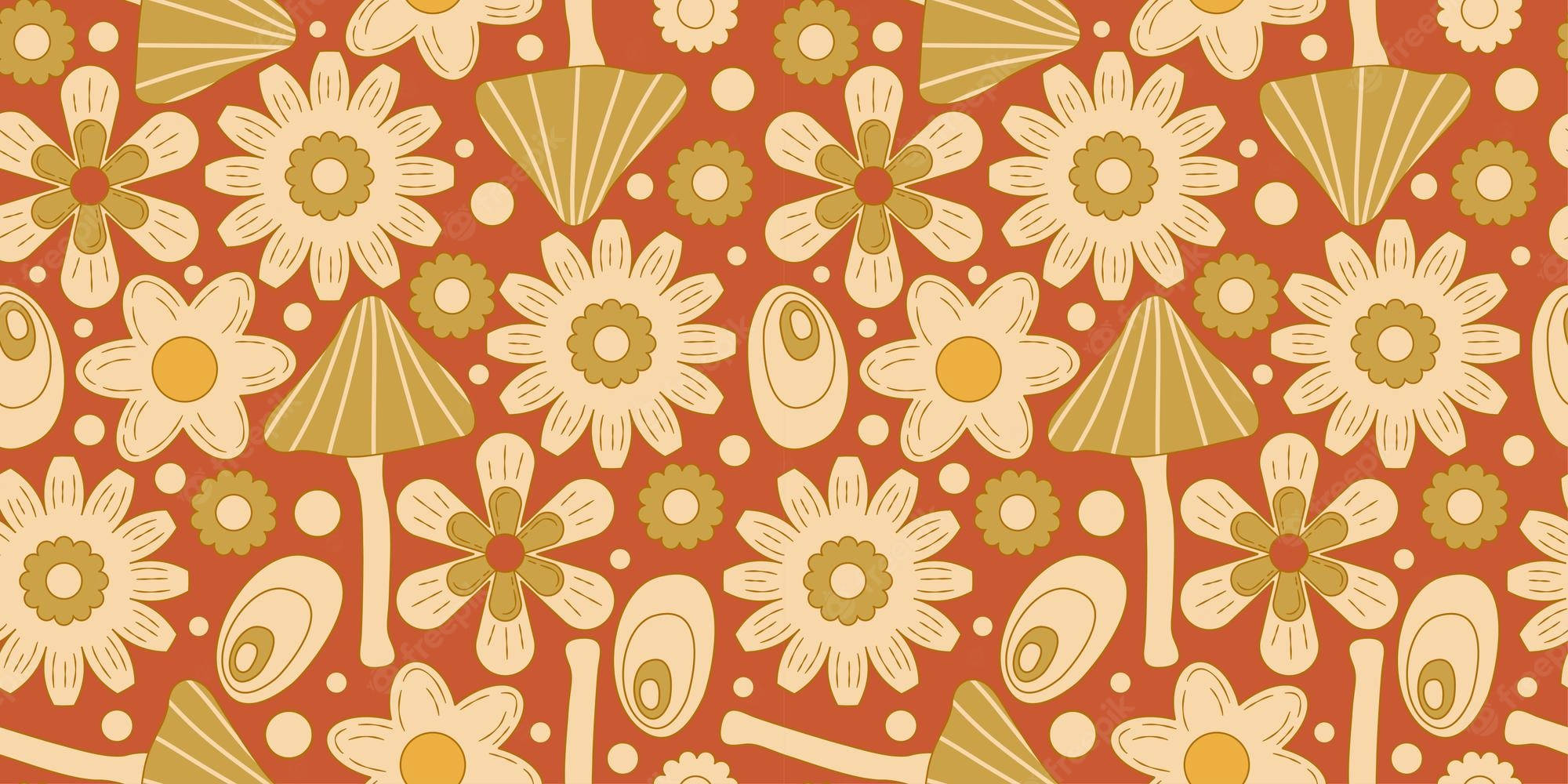 Hippie Aesthetic Laptop, retro floral pattern, stylized daisies, Full HD Desktop Wallpaper