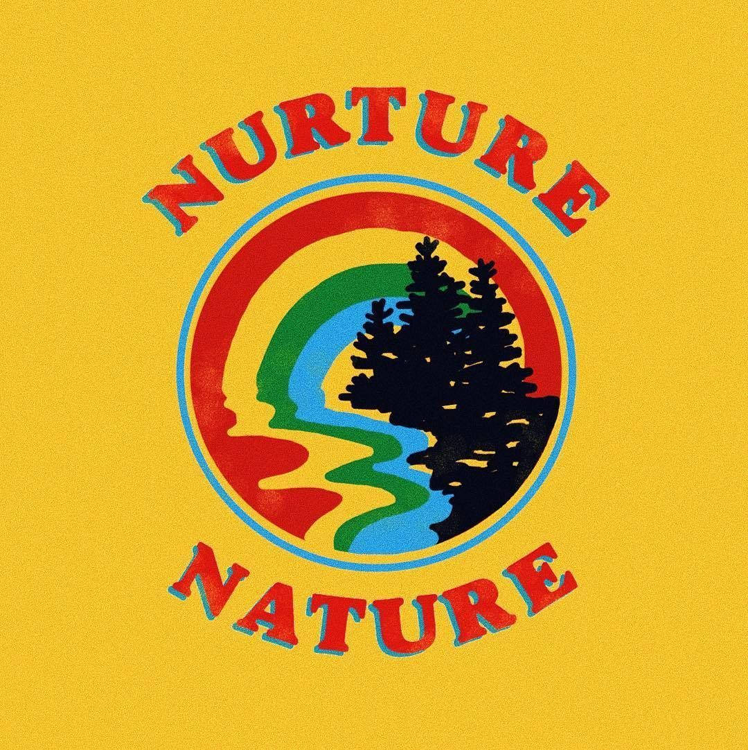 NURTURE NATURE, rainbow-colored river, black pine tree silhouette, SD Phone Wallpaper