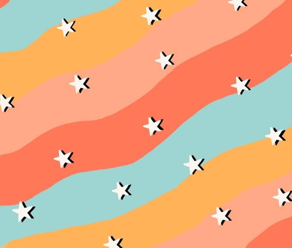 coral peach, mint green, white stars, SD Desktop Wallpaper