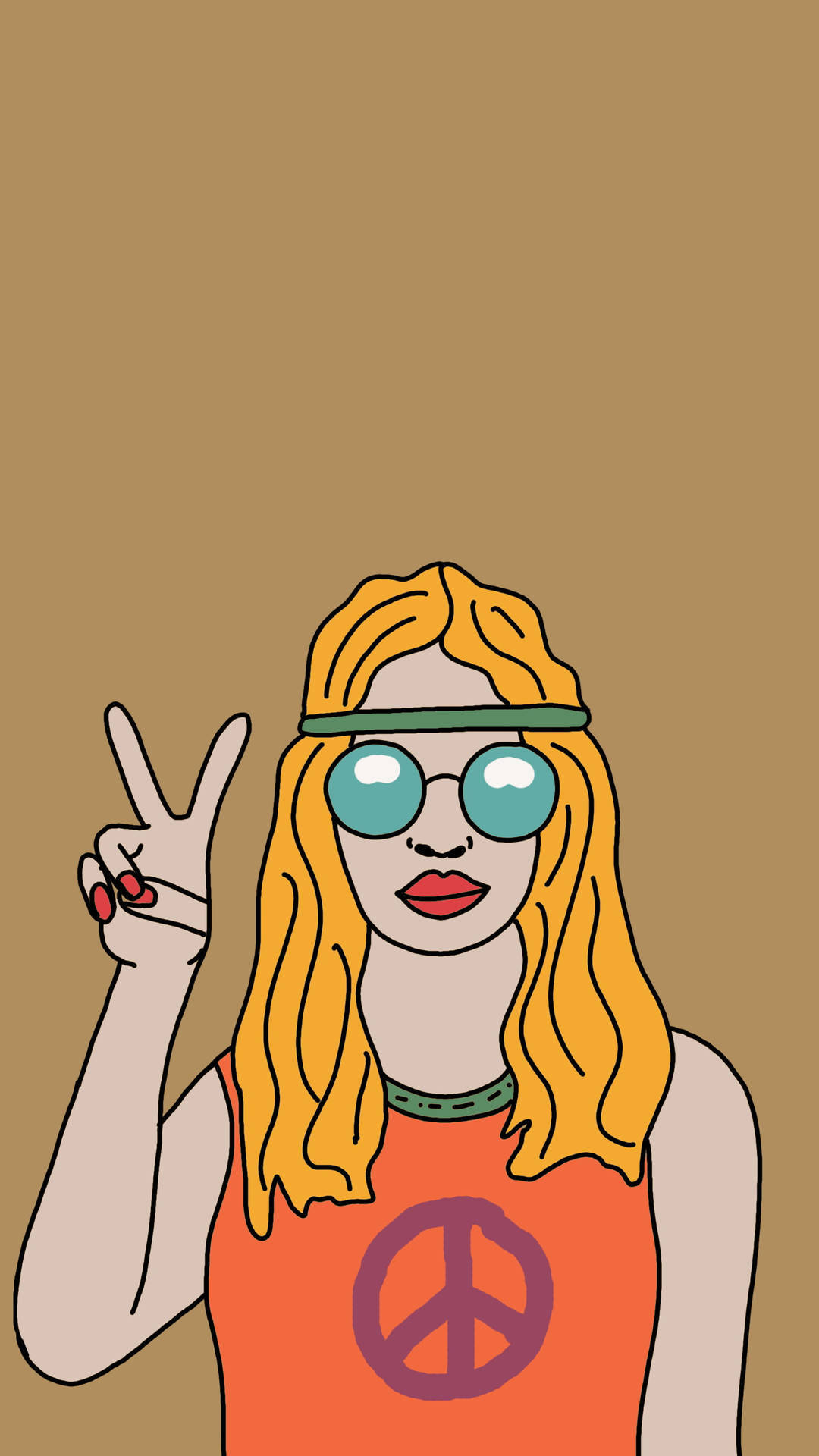 Hippie Aesthetic, peace sign sunglasses, orange tank top, Full HD Phone Wallpaper