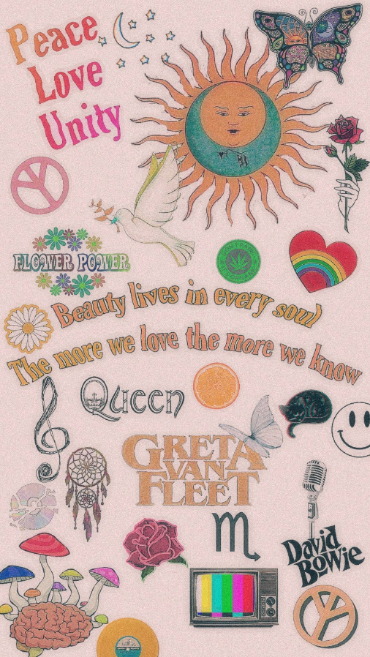 1960s-70s counterculture, peace signs, suns, Full HD Phone Wallpaper