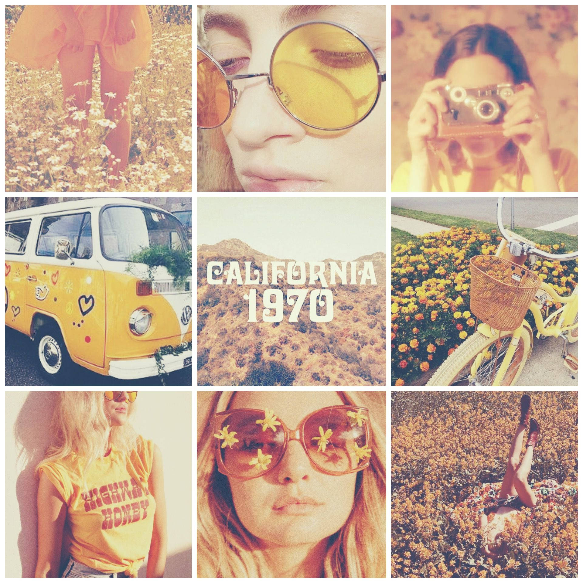 1970s California, vintage VW bus, yellow bicycle, Full HD Desktop Wallpaper