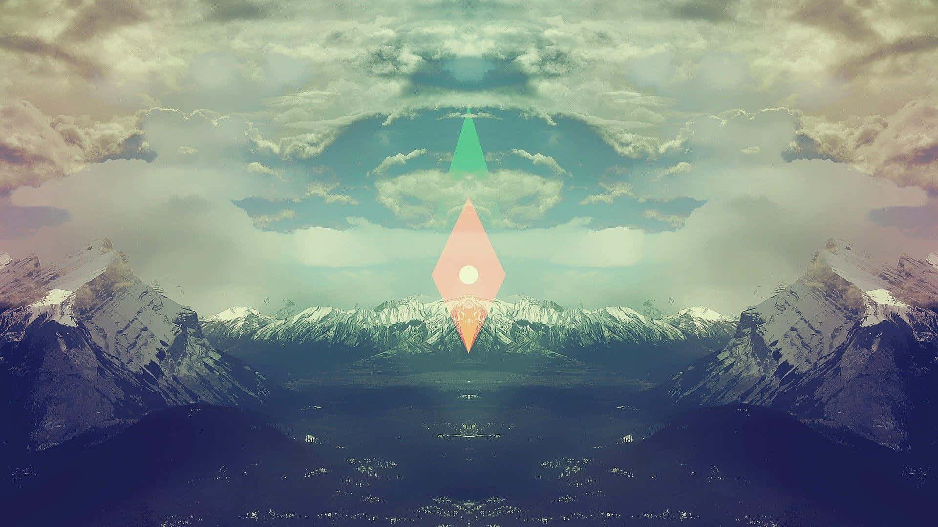 Hipster Aesthetics, surreal mountain valley, snow-capped peaks, Full HD Desktop Wallpaper