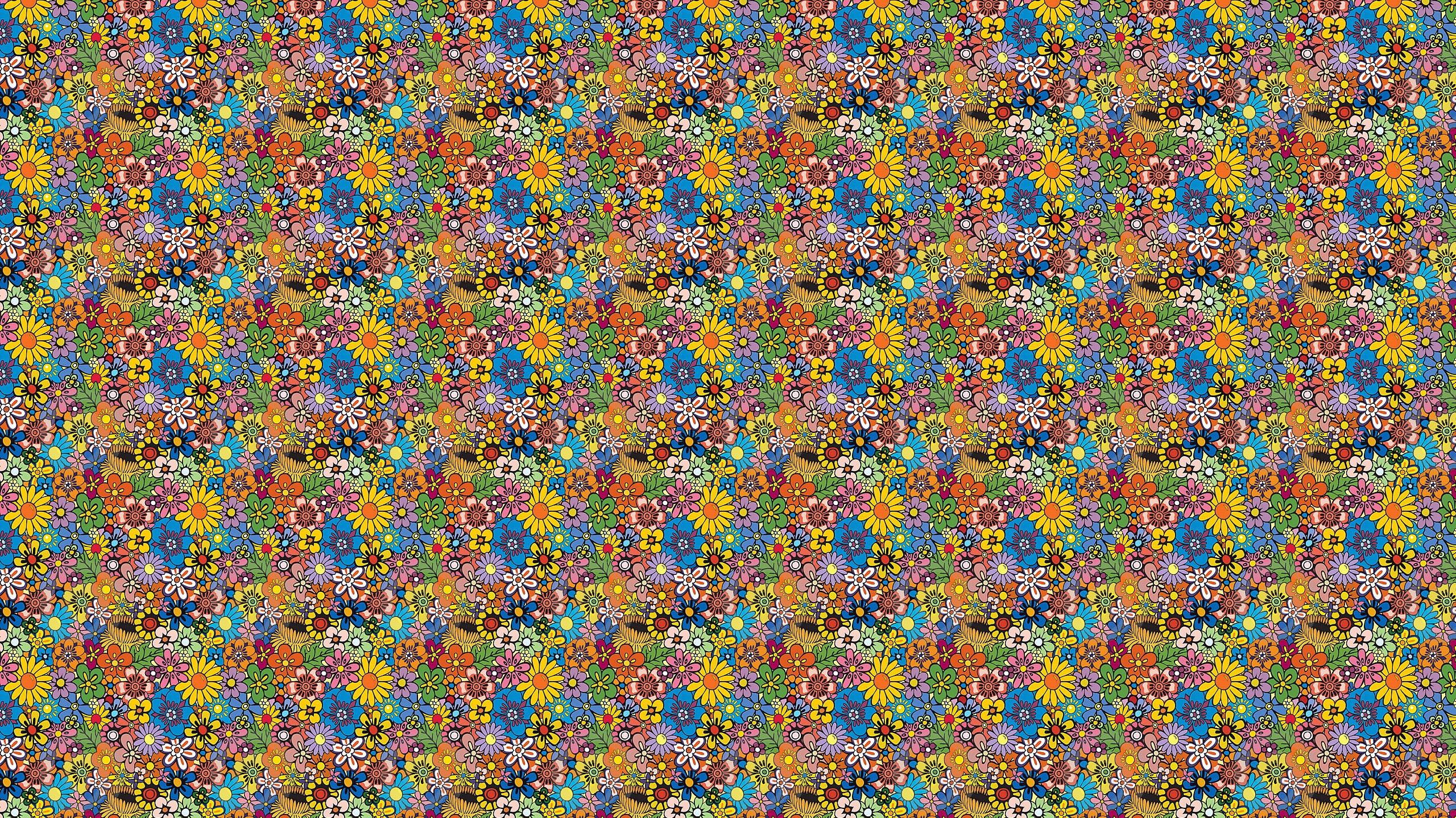 Hippie, colored cluster of flowers, yellows, 2K Desktop Wallpaper