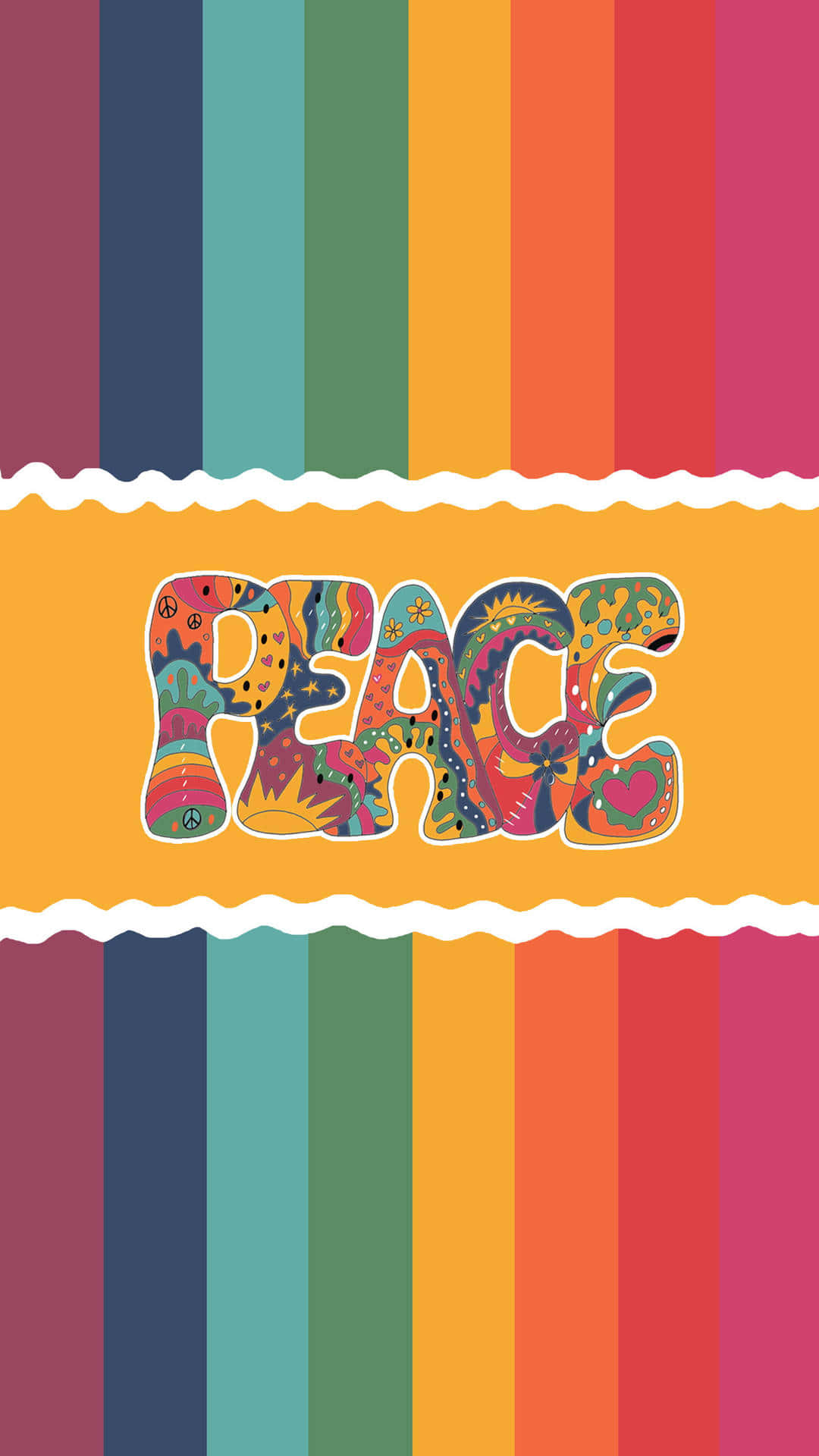 rainbow peace, psychedelic PEACE word art, floral patterns, Full HD Phone Wallpaper