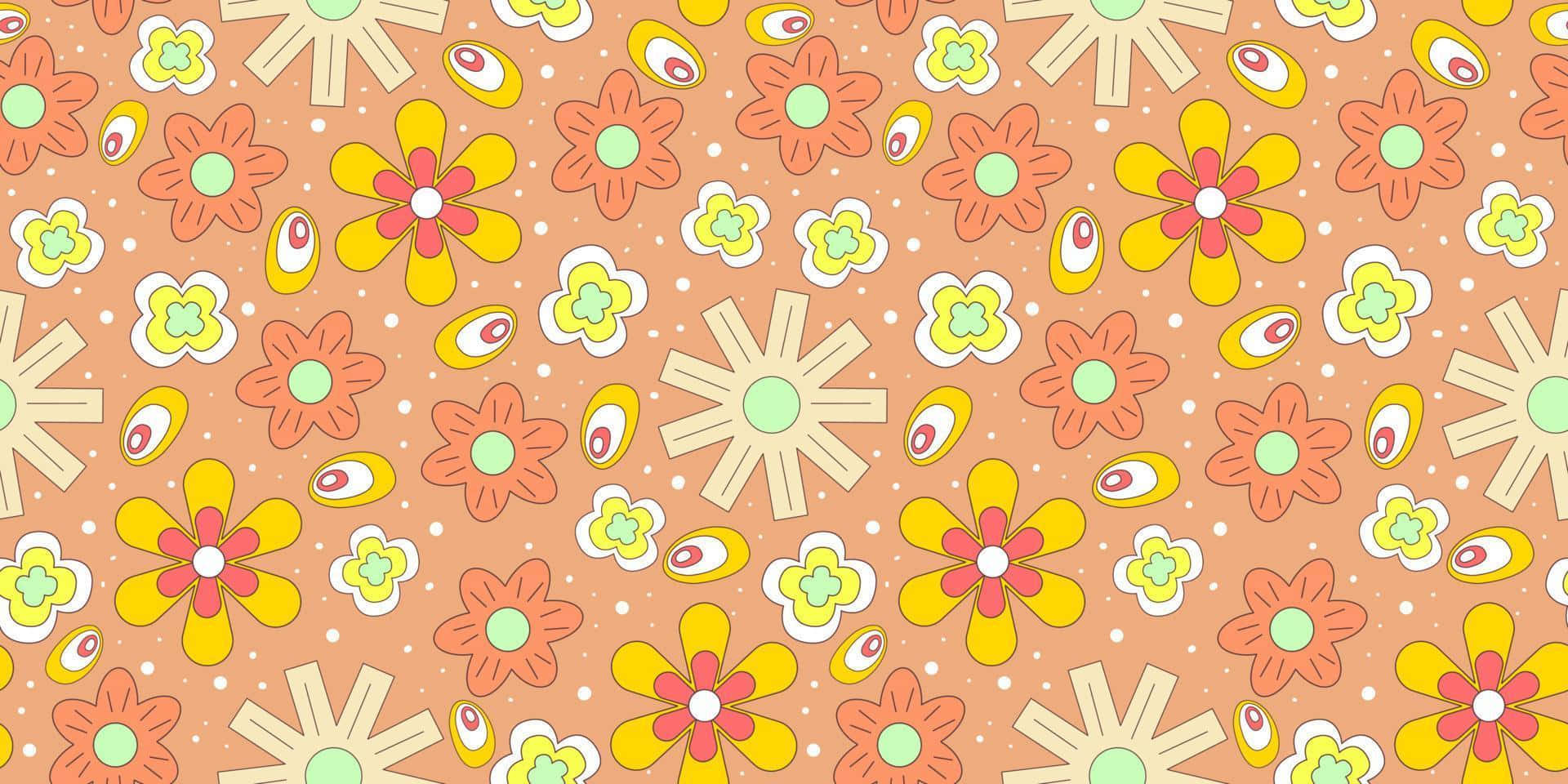 vintage hippie aesthetic, flower pattern, peach background, Full HD Desktop Wallpaper