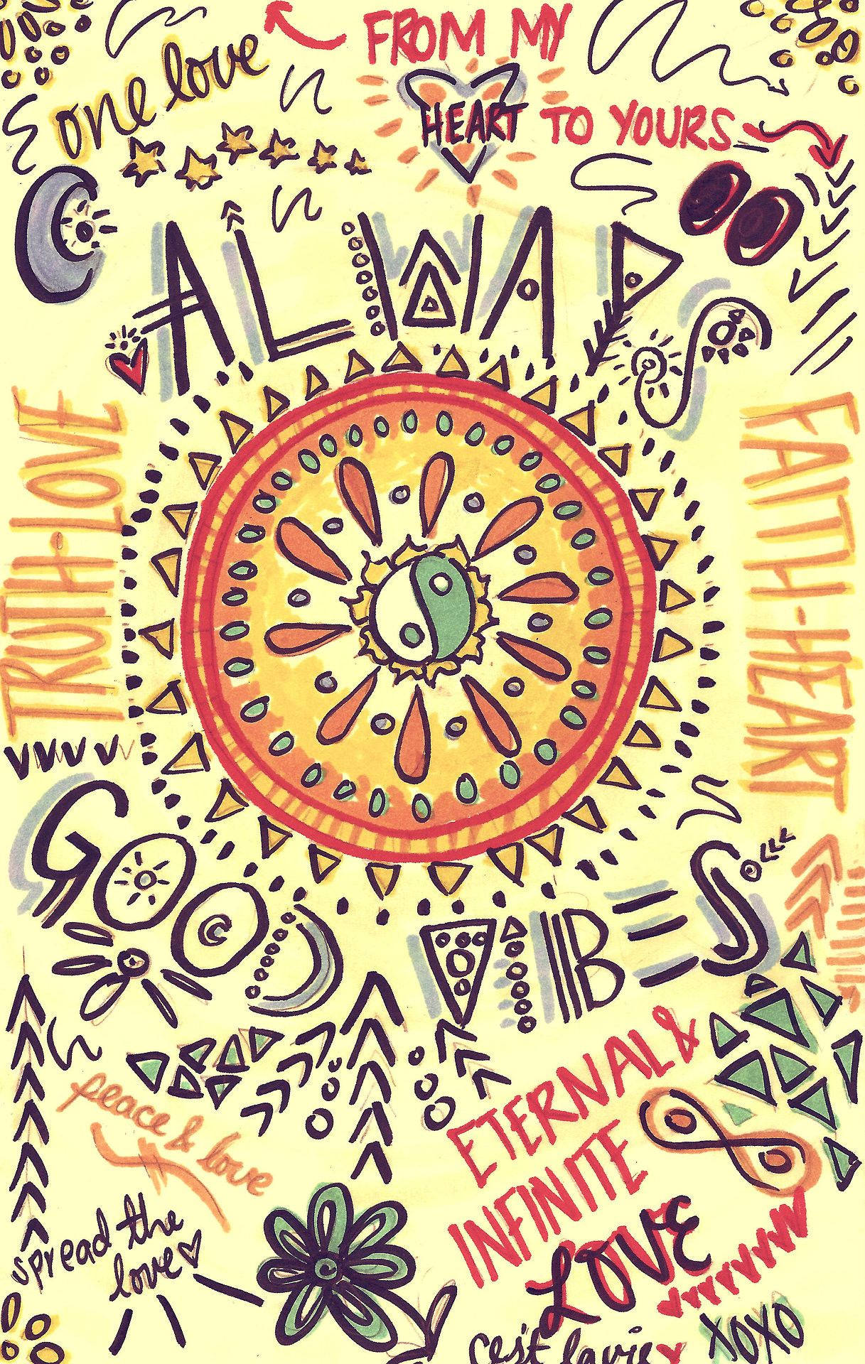 Hippie Hand Illustration Poster, mandala, love affirmations, Full HD Phone Wallpaper