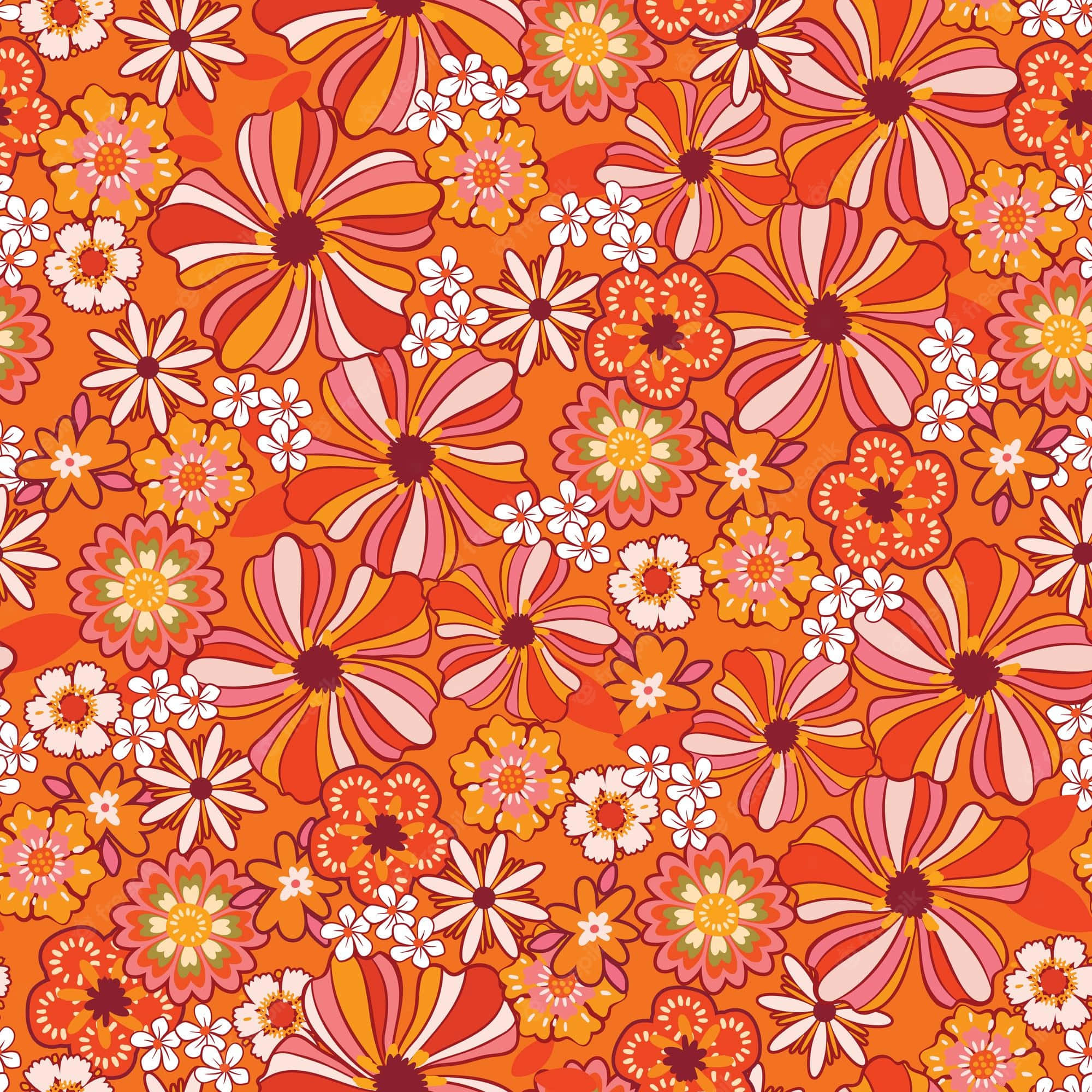 orange flowers, vintage hippie aesthetic, retro floral pattern, Full HD Desktop Wallpaper
