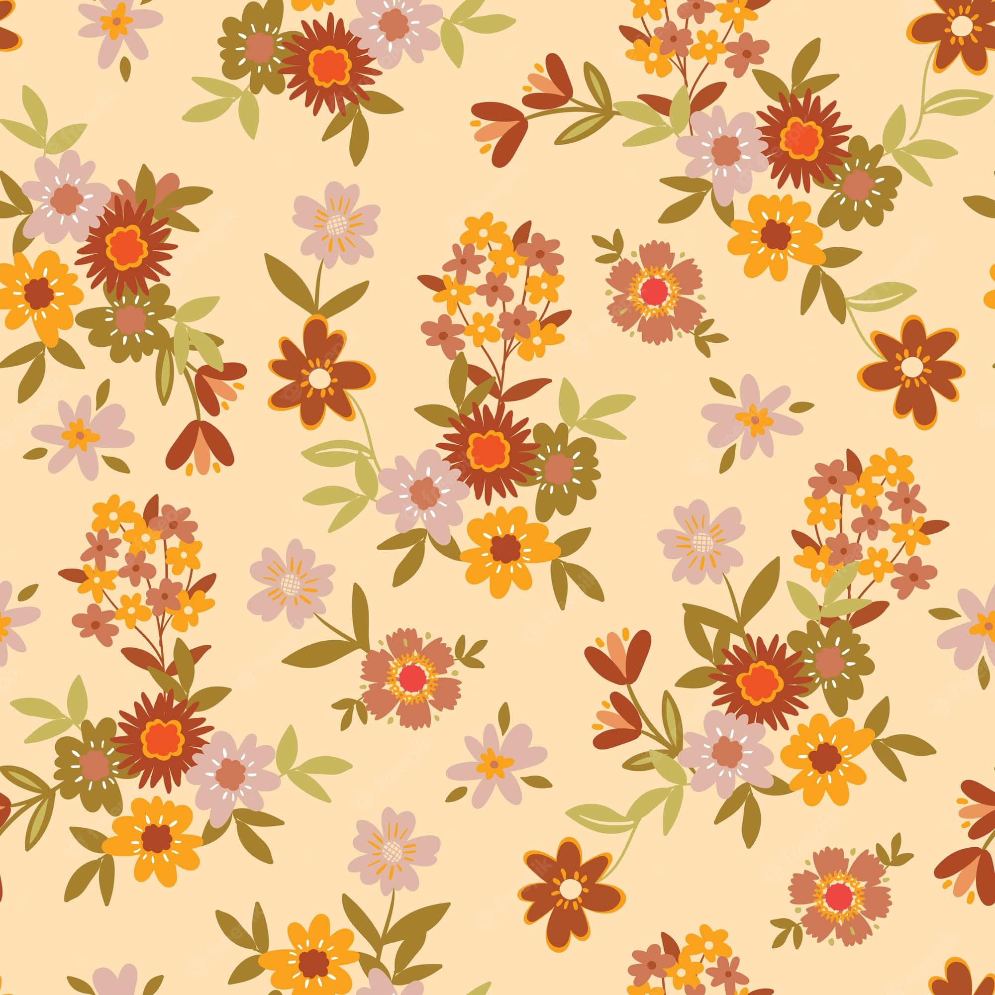 pastel flowers, vintage hippie aesthetic, orange brown, Full HD Desktop Wallpaper