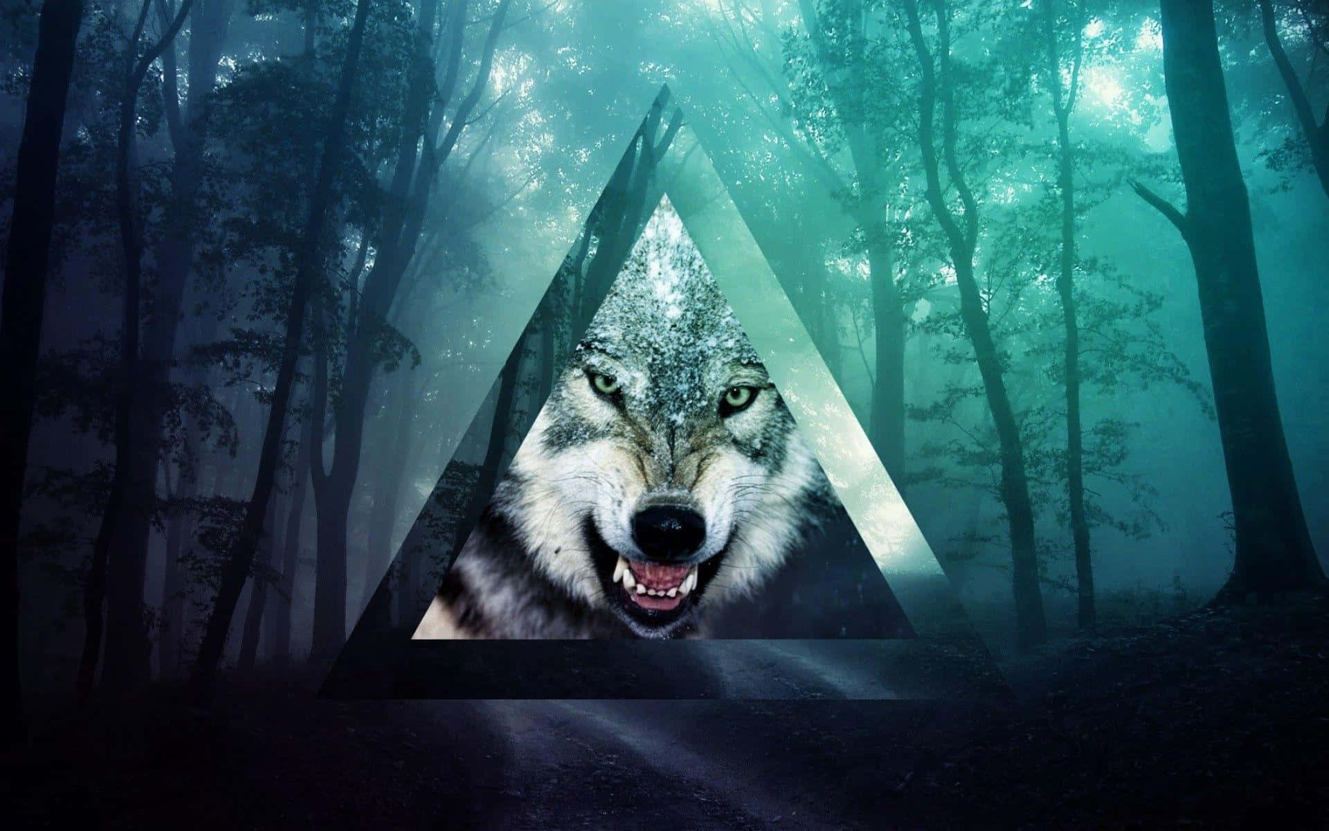 glowing triangle, misty teal forest, night, Full HD Desktop Wallpaper