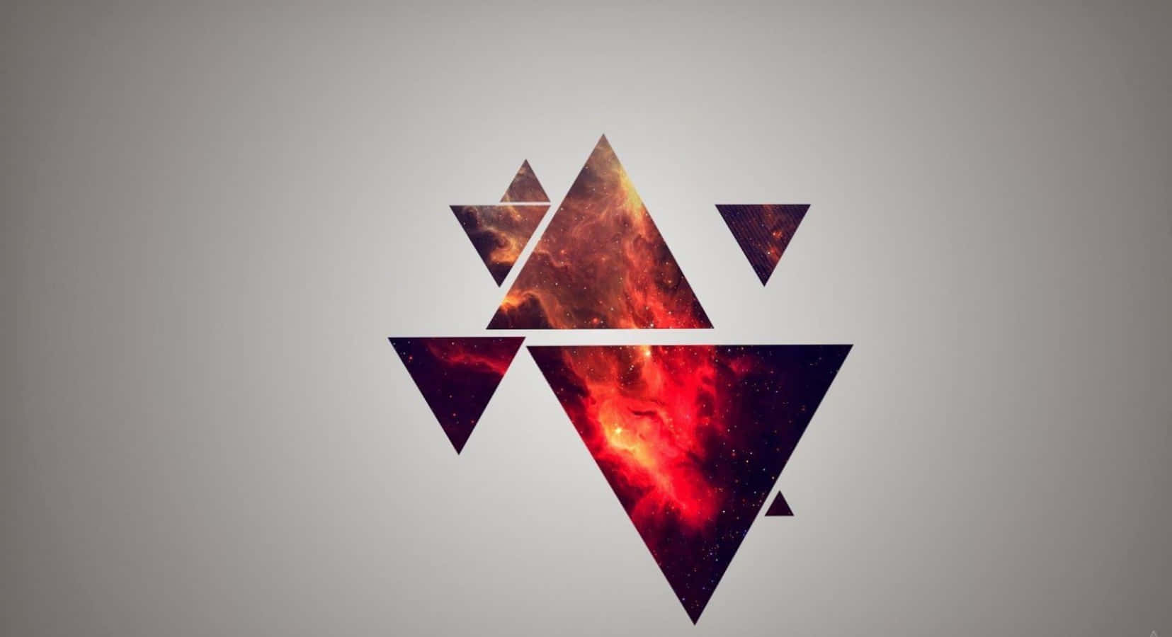 geometric triangles, fiery nebulae, muted gray background, HD Desktop Wallpaper