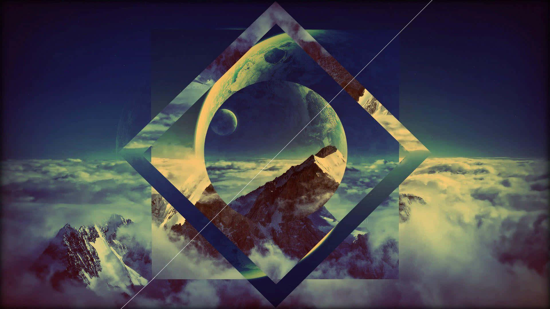 Hipster Sky Desktop, diamond-framed planet, moon, Full HD Desktop Wallpaper
