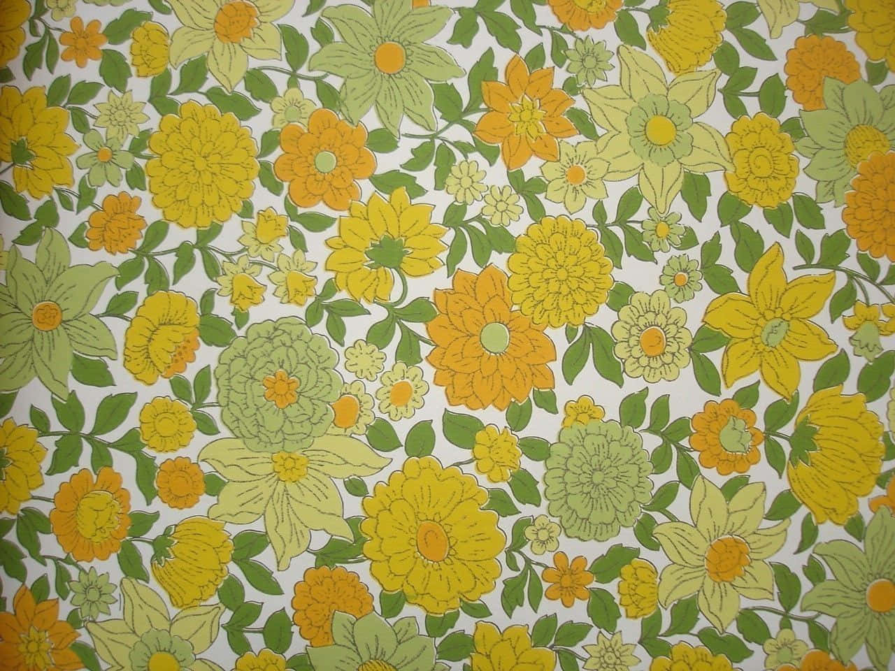 70s Aesthetic Desktop, retro floral wallpaper, yellow orange, HD Desktop Wallpaper