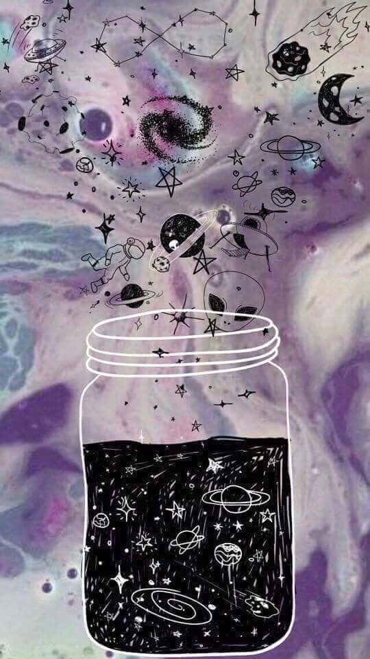 hipster galaxy tumblr, glass jar, stars, SD Phone Wallpaper
