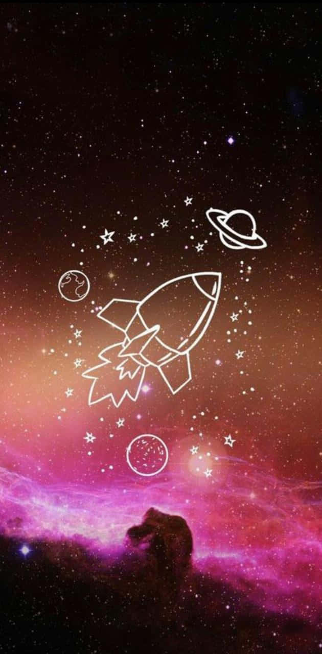 Hipster Galaxy Tumblr, white outlined rocket ship, vibrant pink and purple cosmic nebula, HD Phone Wallpaper