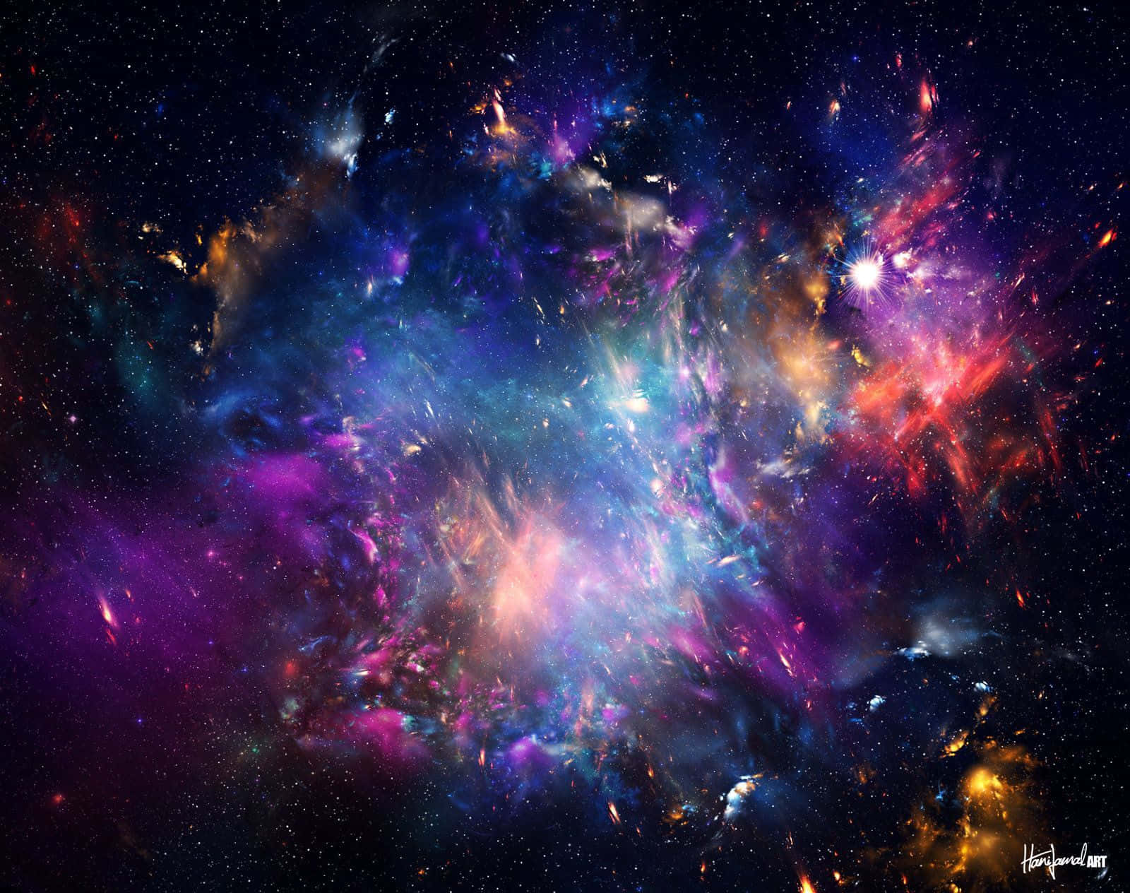 celestial cityscape, stars, moons, HD Desktop Wallpaper