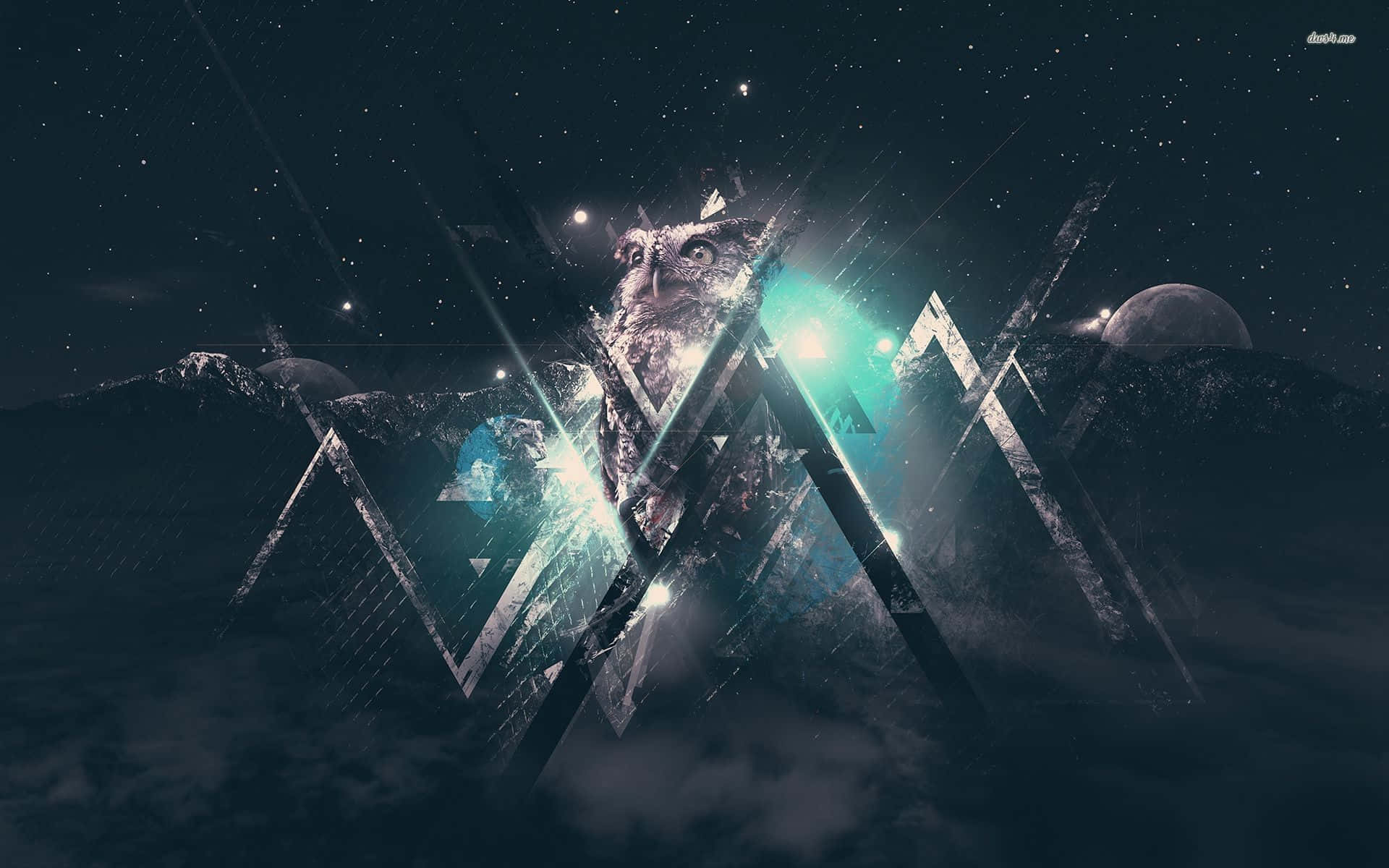 Hipster Galaxy Tumblr, glowing owl, geometric shards, Full HD Desktop Wallpaper