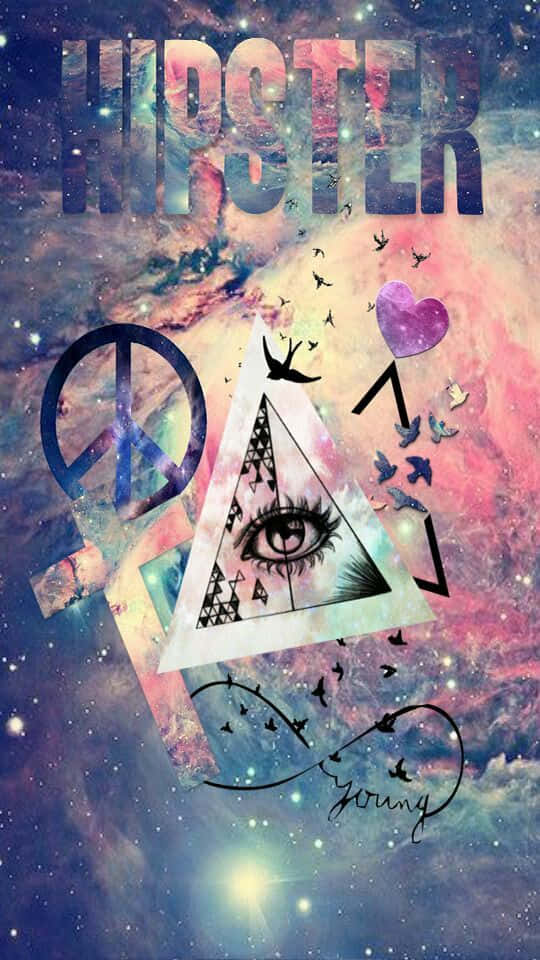 Hipster Galaxy Tumblr, cosmic, peace sign eye triangle heart, SD Phone Wallpaper