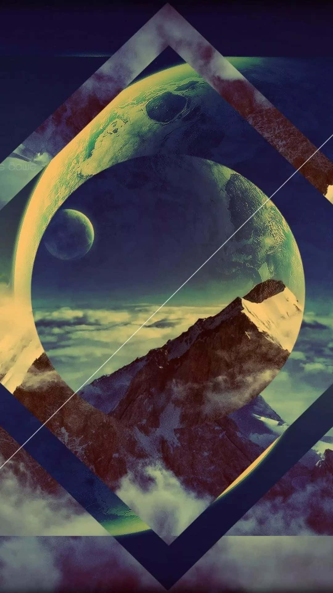 Hipster iPhone, diamond-shaped portal, glowing planet, Full HD Phone Wallpaper
