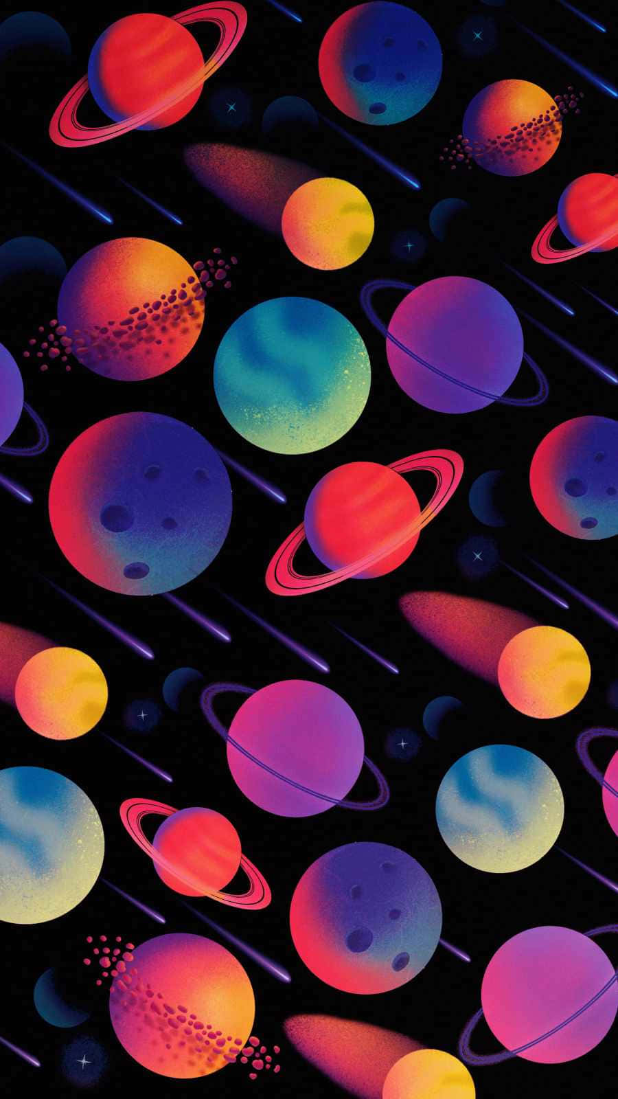 iPhone, neon planets, black void, HD Phone Wallpaper