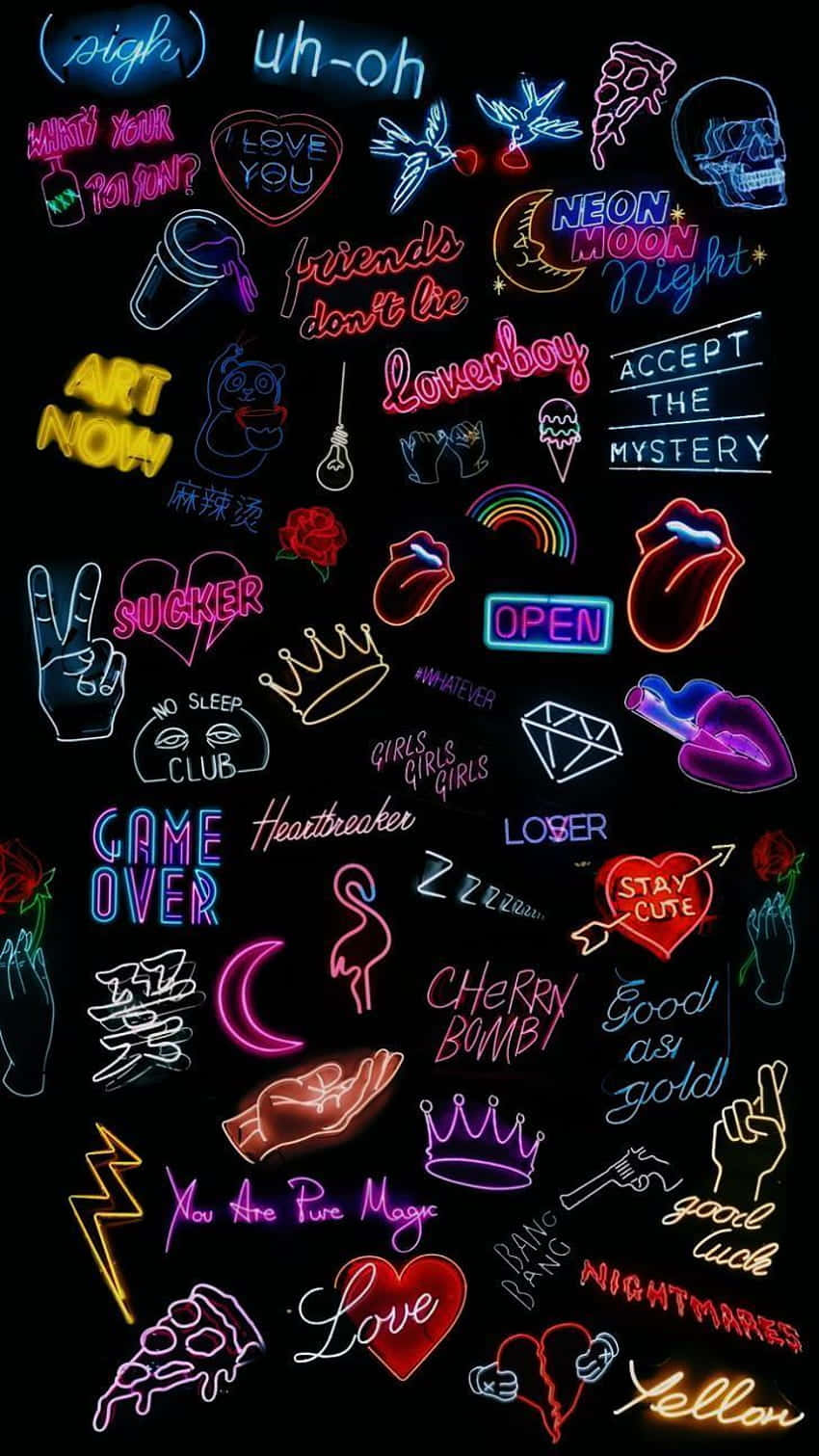 iPhone, neon signs, black background, HD Phone Wallpaper