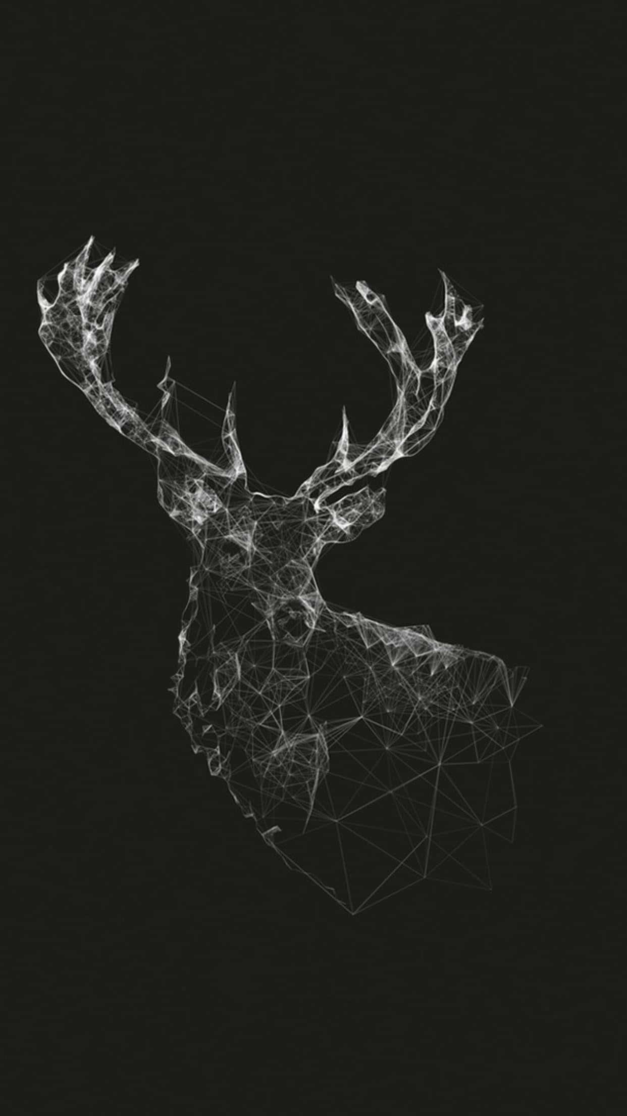 hipster iPhone, geometric wireframe deer head, glowing white lines, Full HD Phone Wallpaper