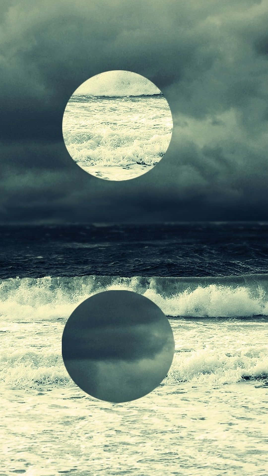 Hipster iPhone, surreal seascape, circular portals, Full HD Phone Wallpaper