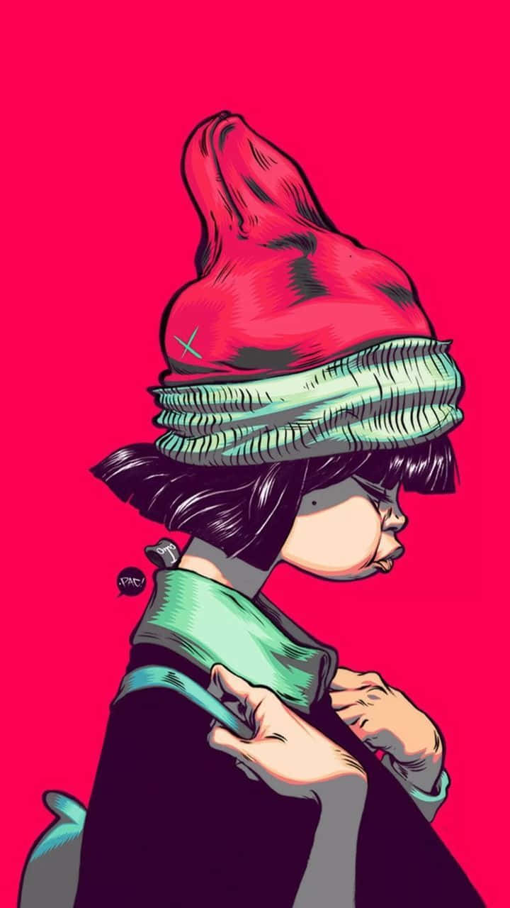 Hipster iPhone, anime girl, red hat, HD Phone Wallpaper