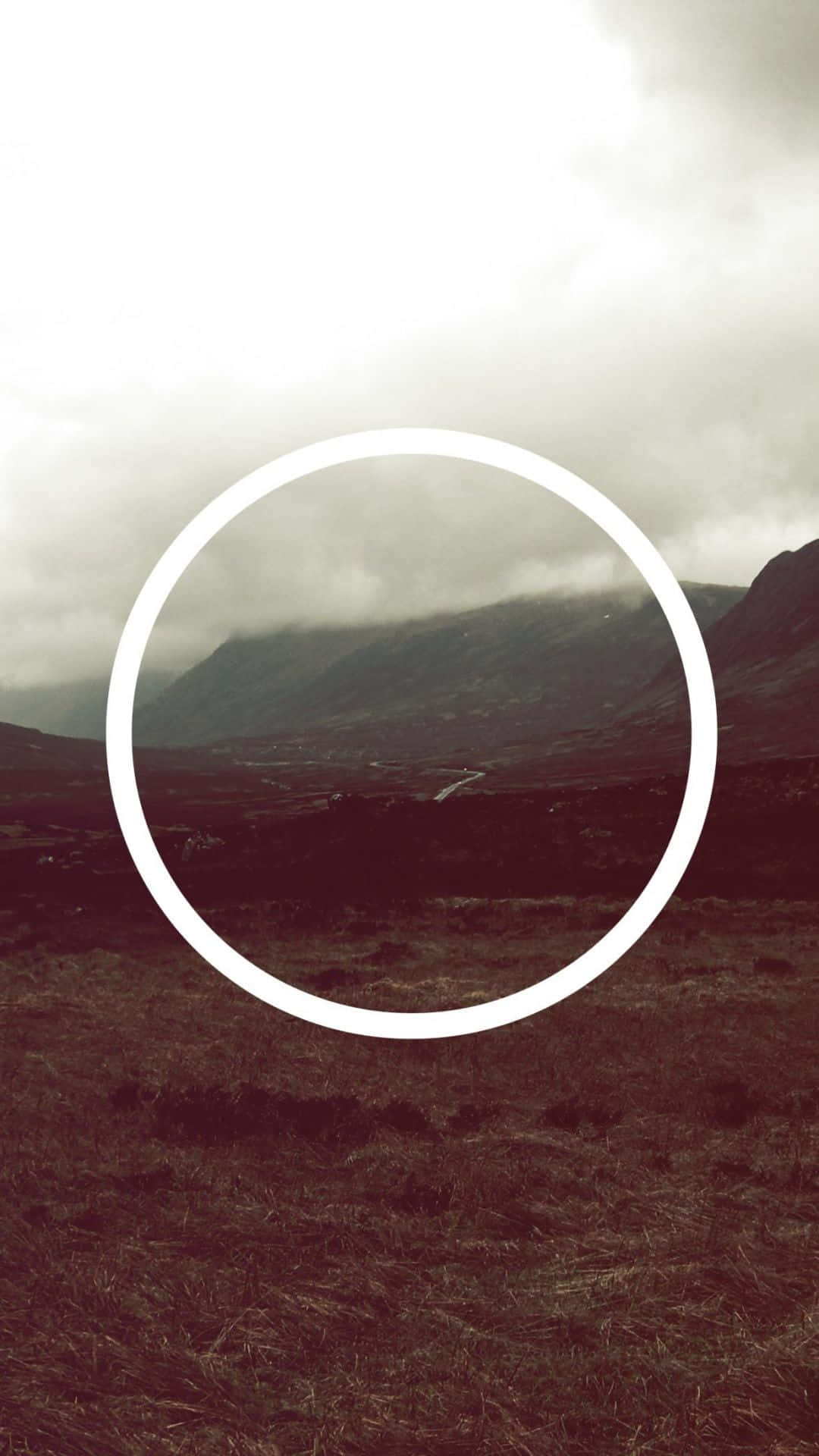 hipster iPhone, stark white circle, misty mountain valley, Full HD Phone Wallpaper