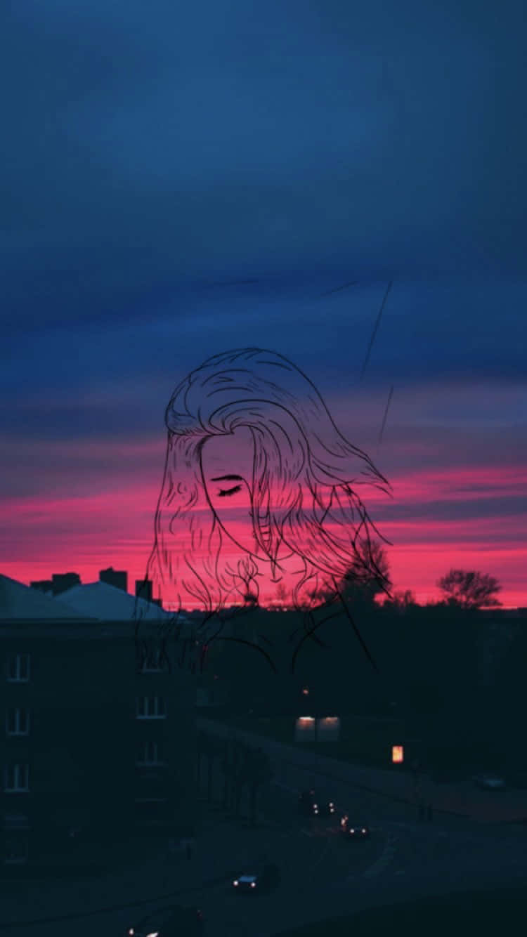 Hipster iPhone, pink and blue twilight cityscape, distant buildings, HD Phone Wallpaper