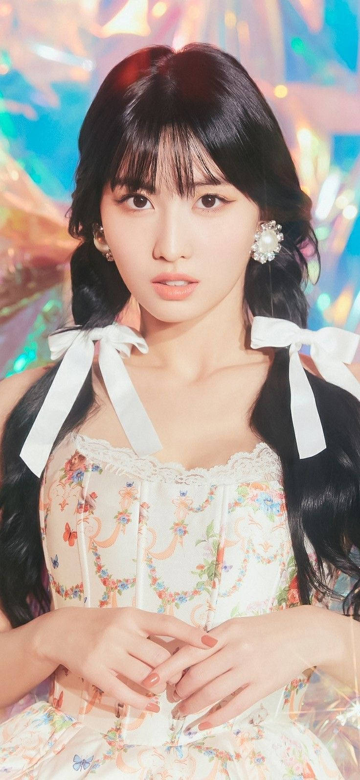 Hirai Momo, braided hair, floral dress, HD Phone Wallpaper