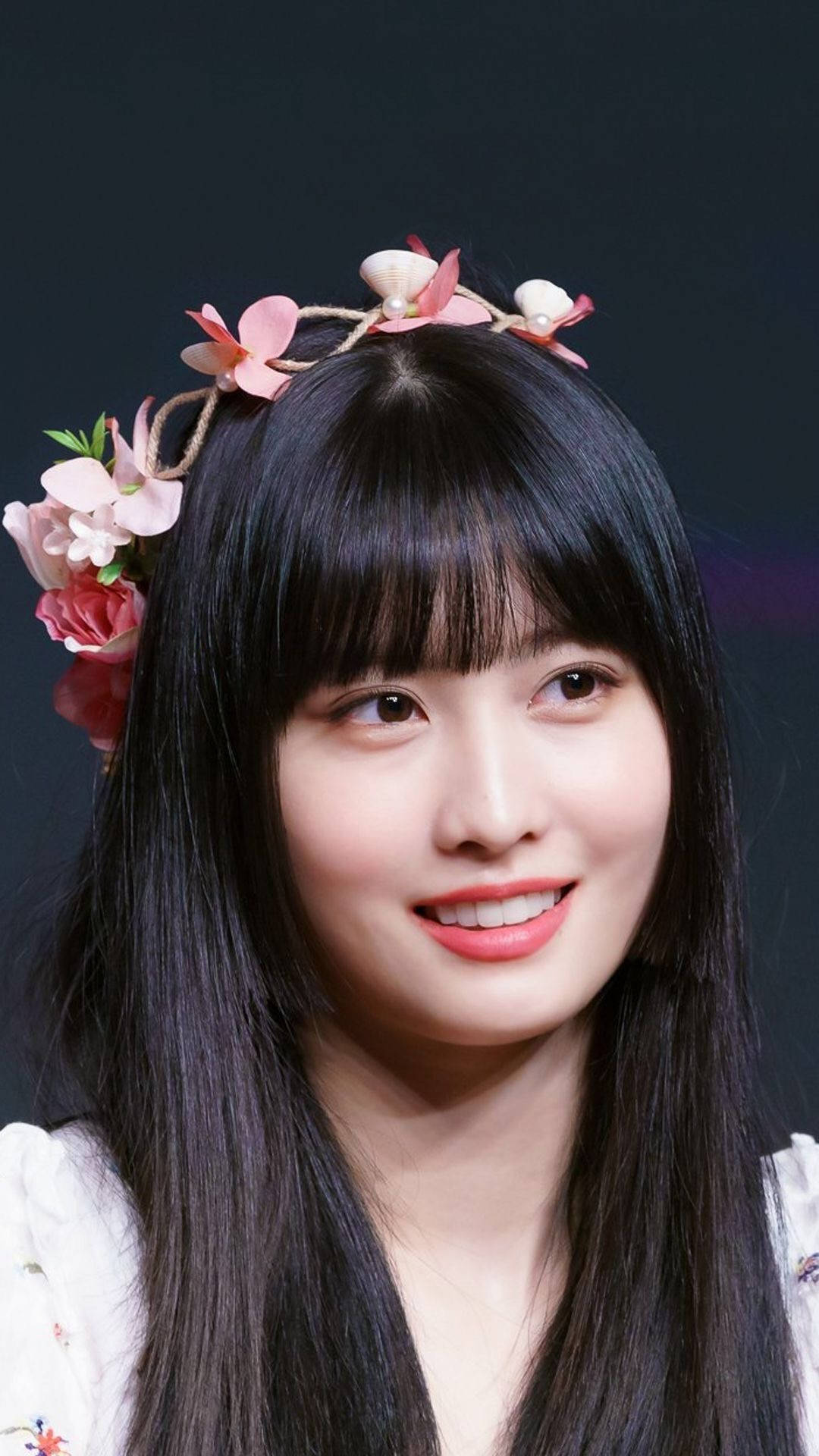 Hirai Momo, flower crown, pink floral headpiece, Full HD Phone Wallpaper