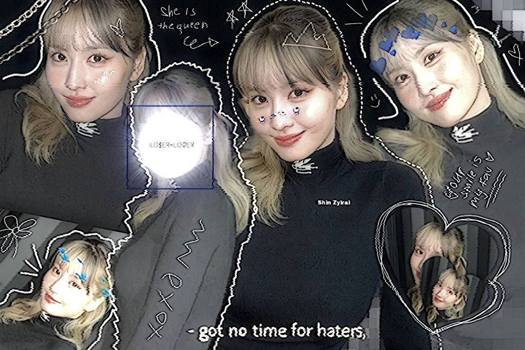 Hirai Momo, black turtlenecks, blonde hair, SD Desktop Wallpaper