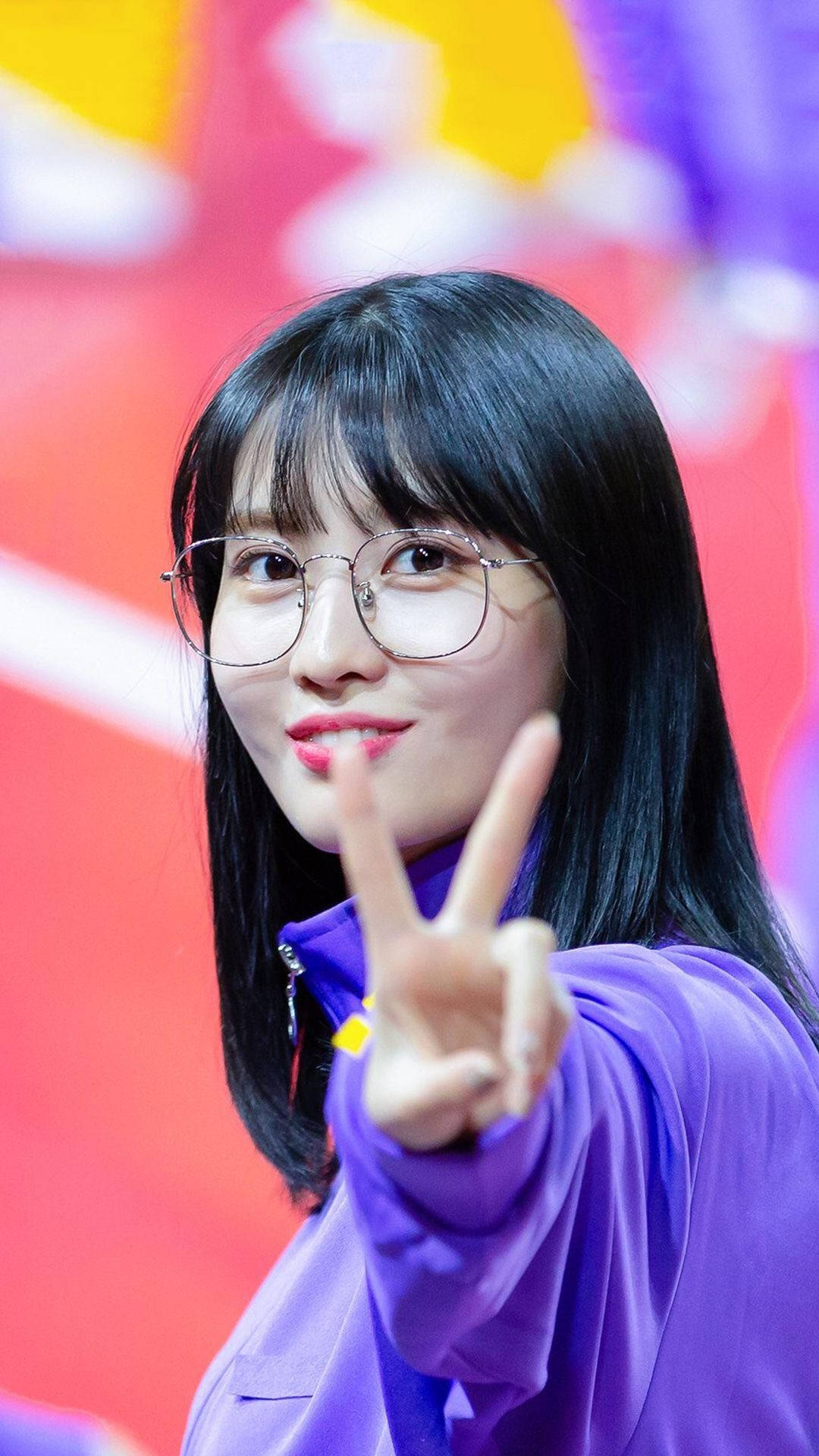 Hirai Momo, eyeglasses, peace sign, Full HD Phone Wallpaper