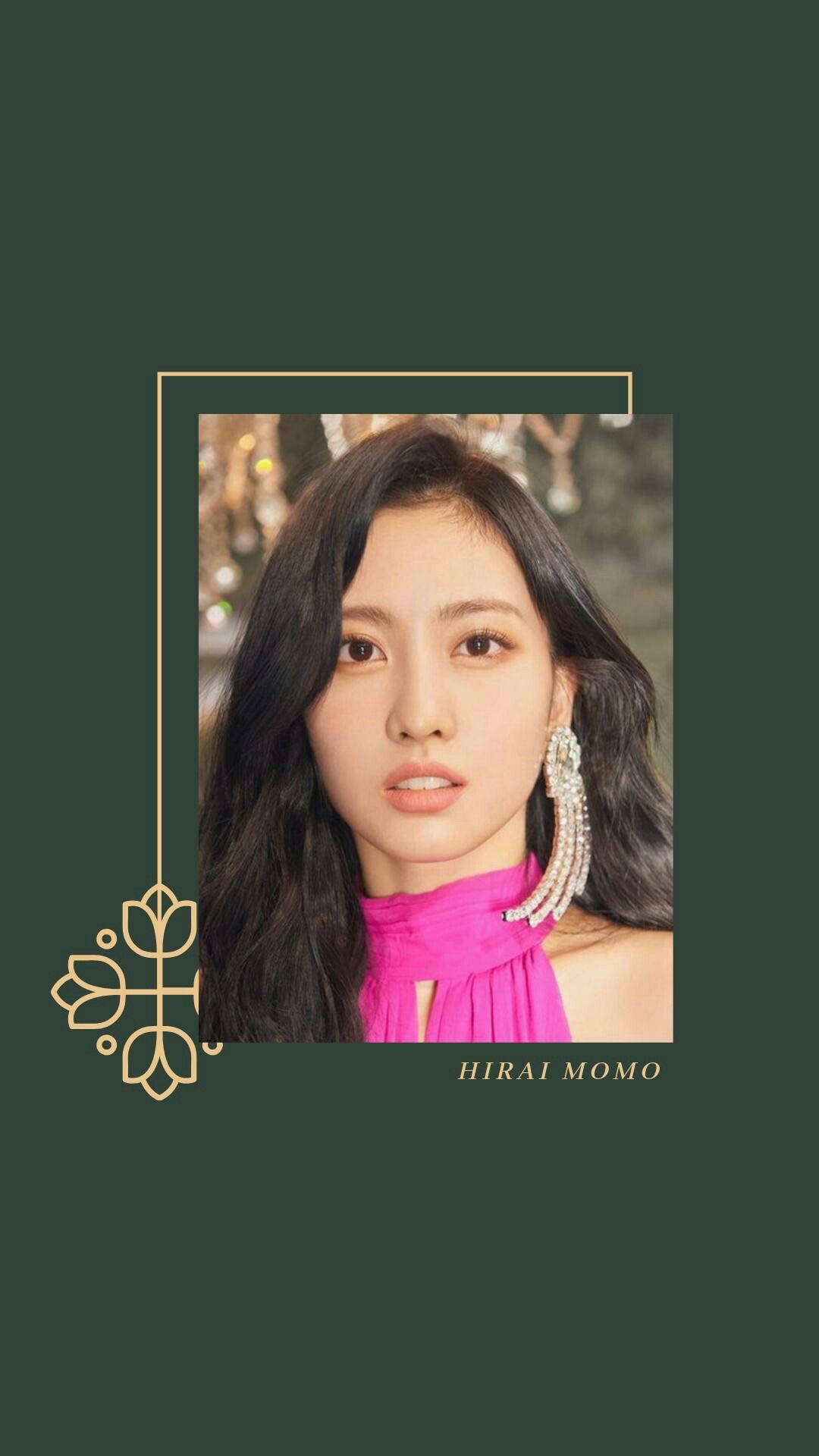 Hirai Momo, dark green background, bright pink top, Full HD Phone Wallpaper
