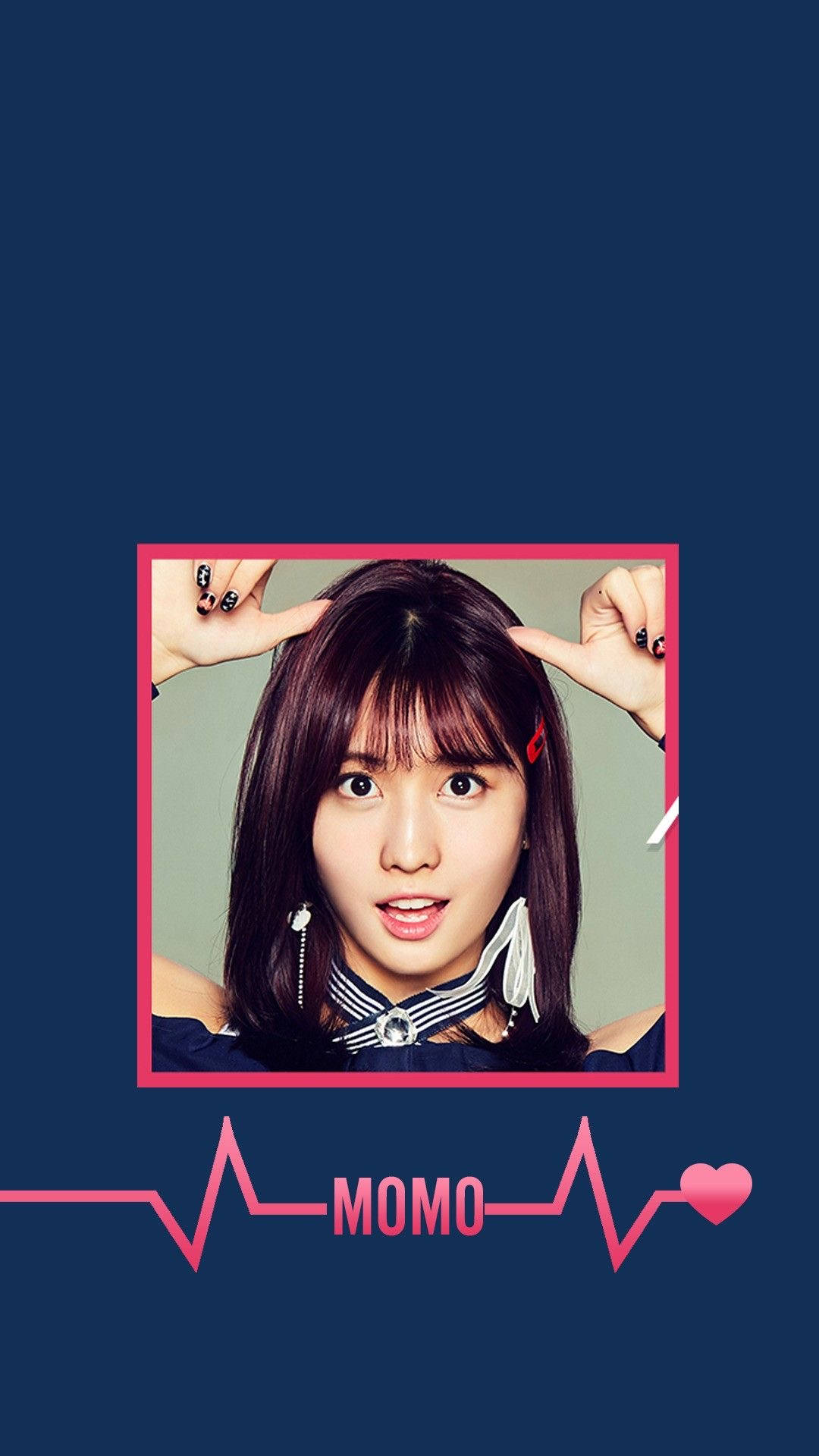 Hirai Momo, muted green background, pink border, Full HD Phone Wallpaper