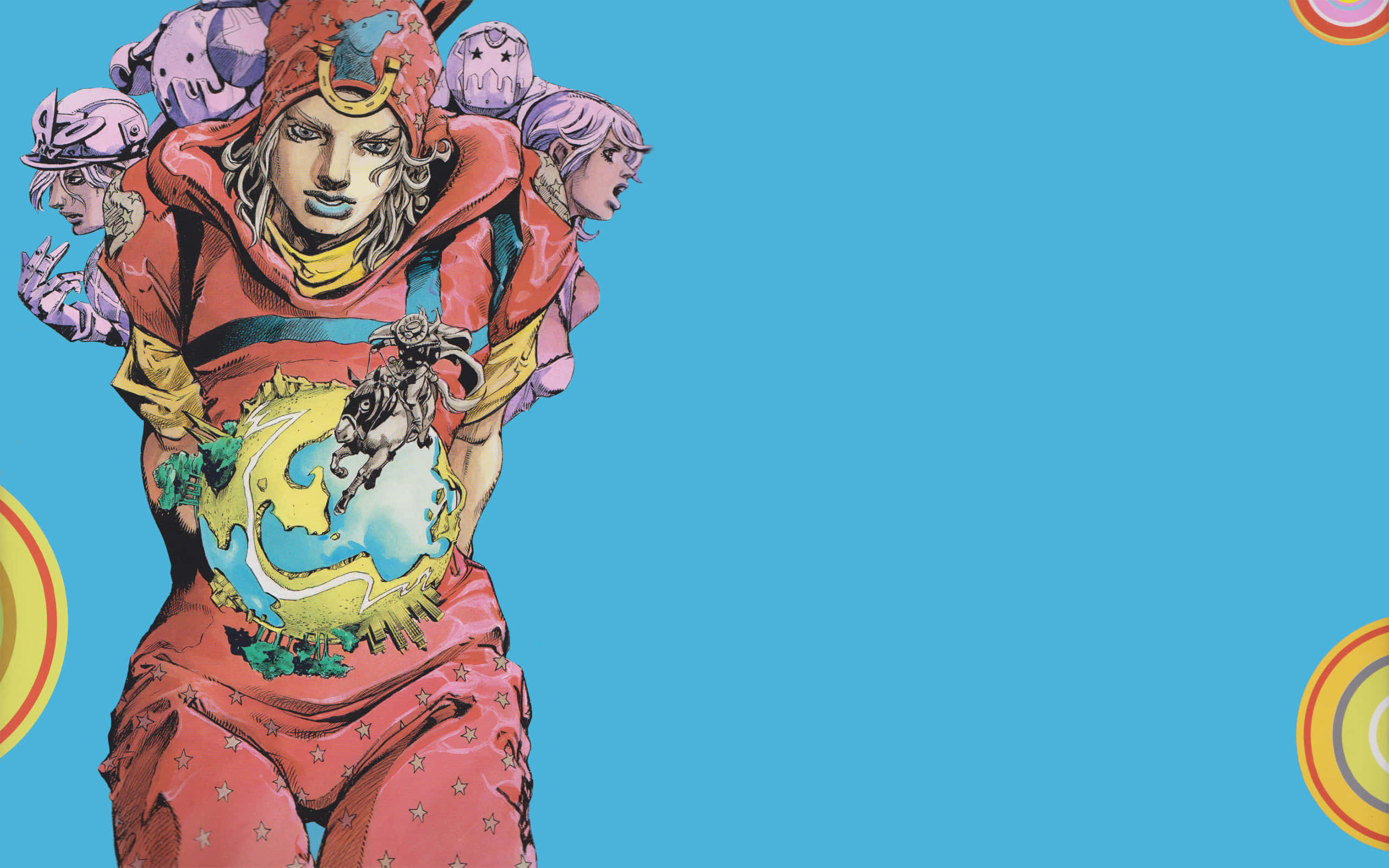 Hirohiko Araki, red outfit, multiple heads, 2K Desktop Wallpaper