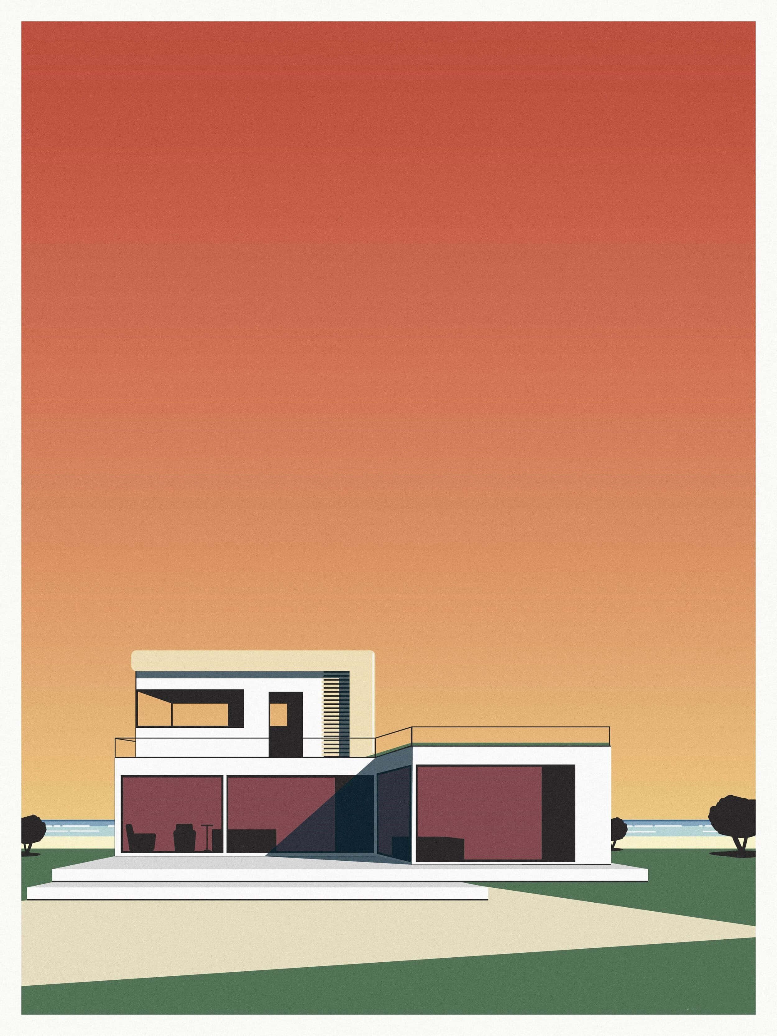 Hiroshi Nagai, modern white house, large glass windows, 2K Phone Wallpaper