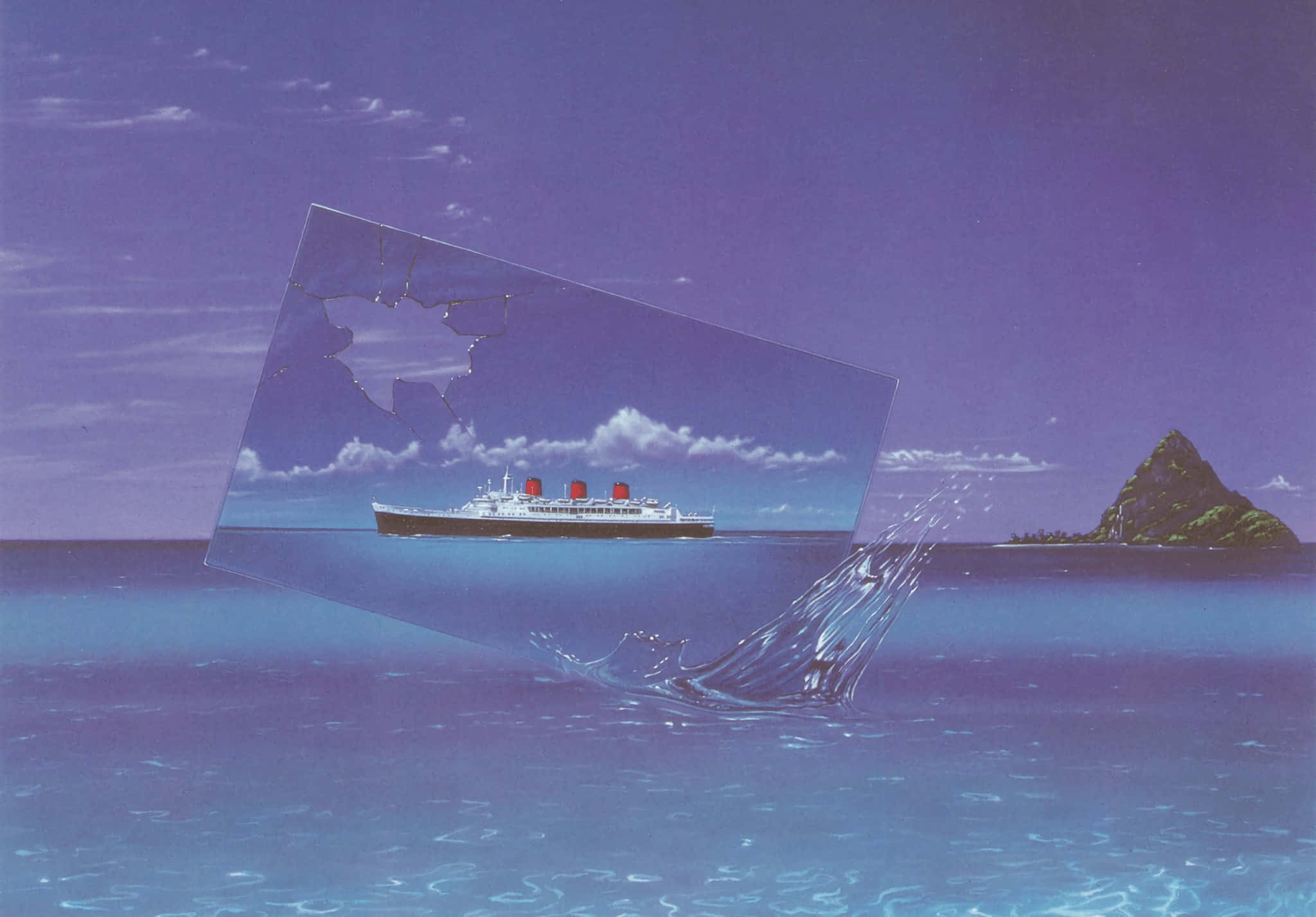 Hiroshi Nagai, oceanic reflection artwork, shattered mirror, Full HD Desktop Wallpaper